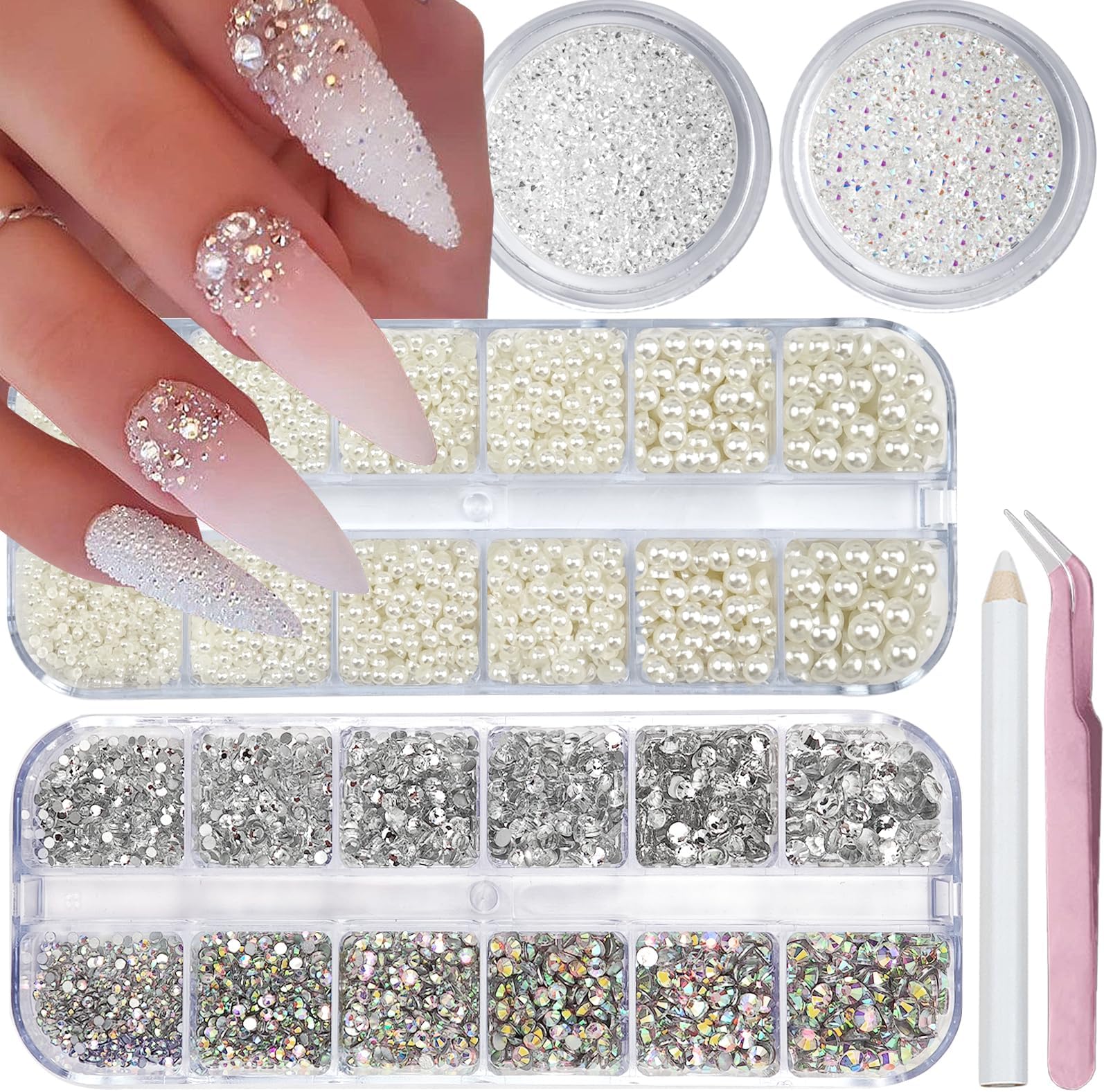 4 Boxs Nail Art Rhinestones Flatback Pearls Charms For Acrylic Nails Crystals Supplies Half Round Design Gems Accessories Diy Decor.