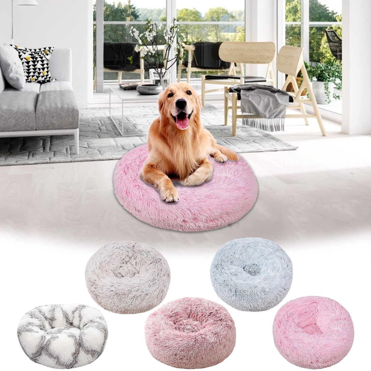 Dog Bed Cat Bed Fluffy Plush Dog Crate Pads Calming Donut