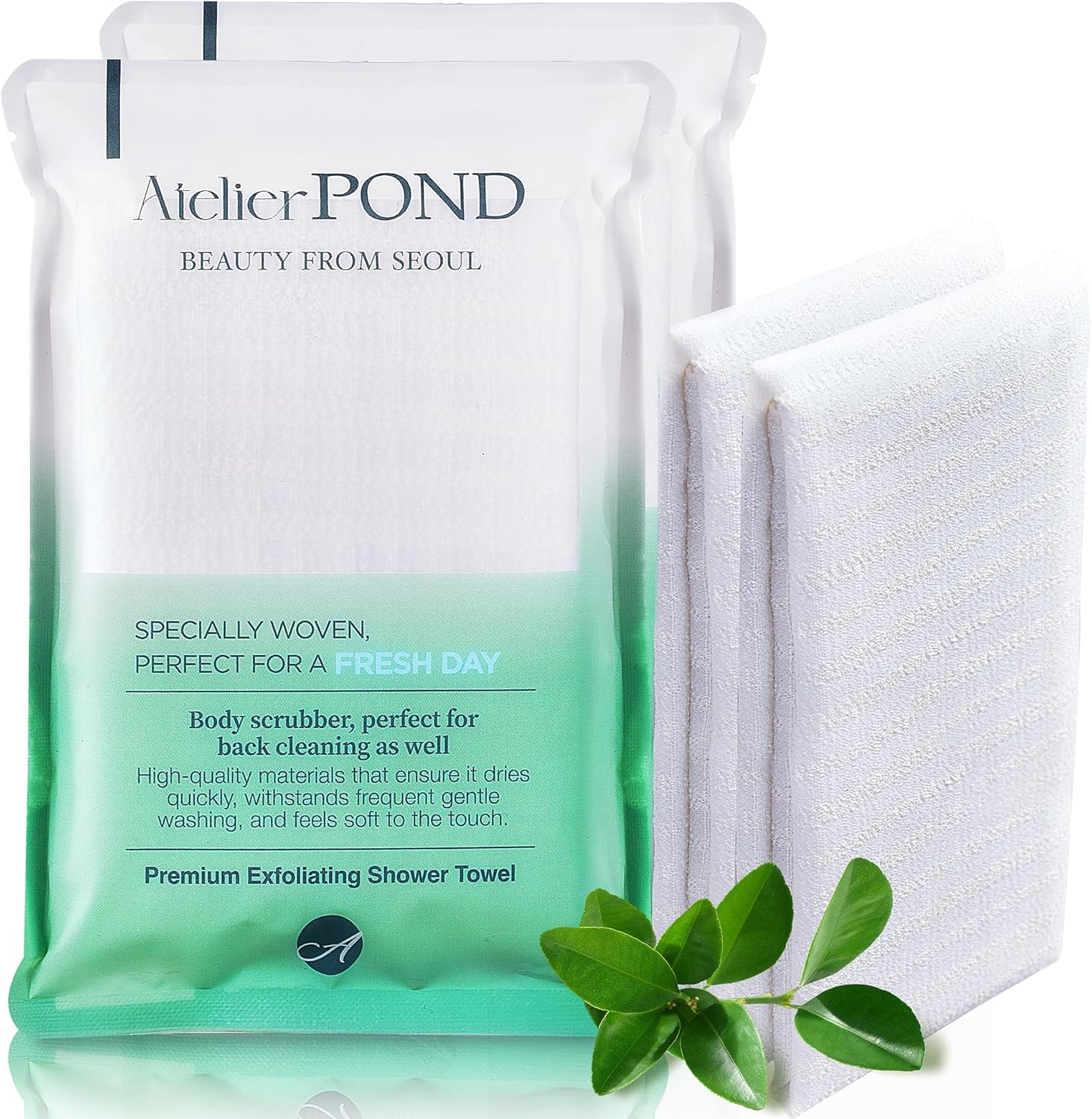 Korean Exfoliating Washcloth 2-Pack – Exfoliating Shower Towel/Body Scrub Cloths for Deep Cleansing & Dead Skin Removal (Fresh Green – Value Set)