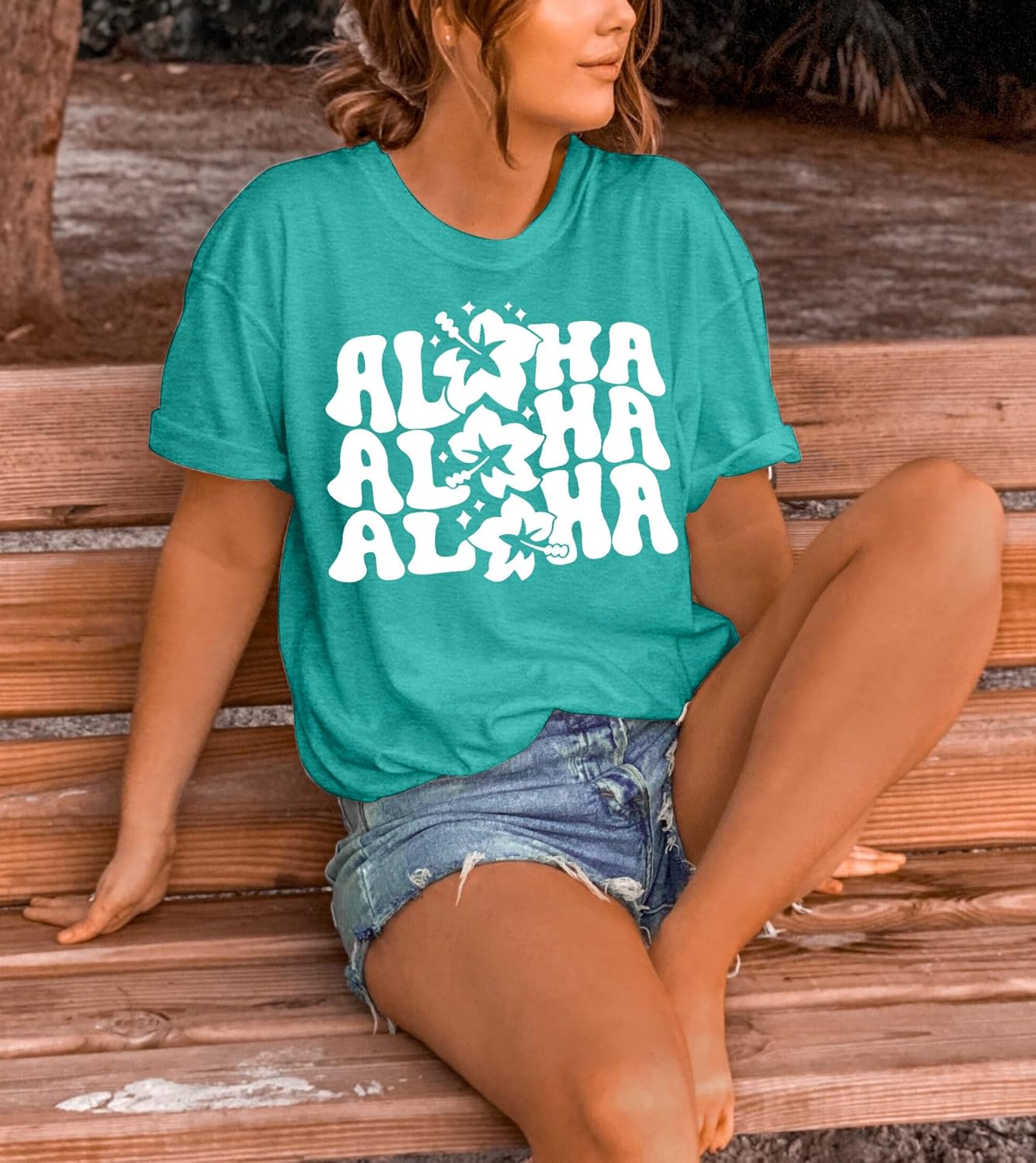 hohololo Hawaiian Shirts for Women Aloha Flower Shirt Ohana Means Family Tee Summer Beach Hawaii Trip Shirt - Image 3