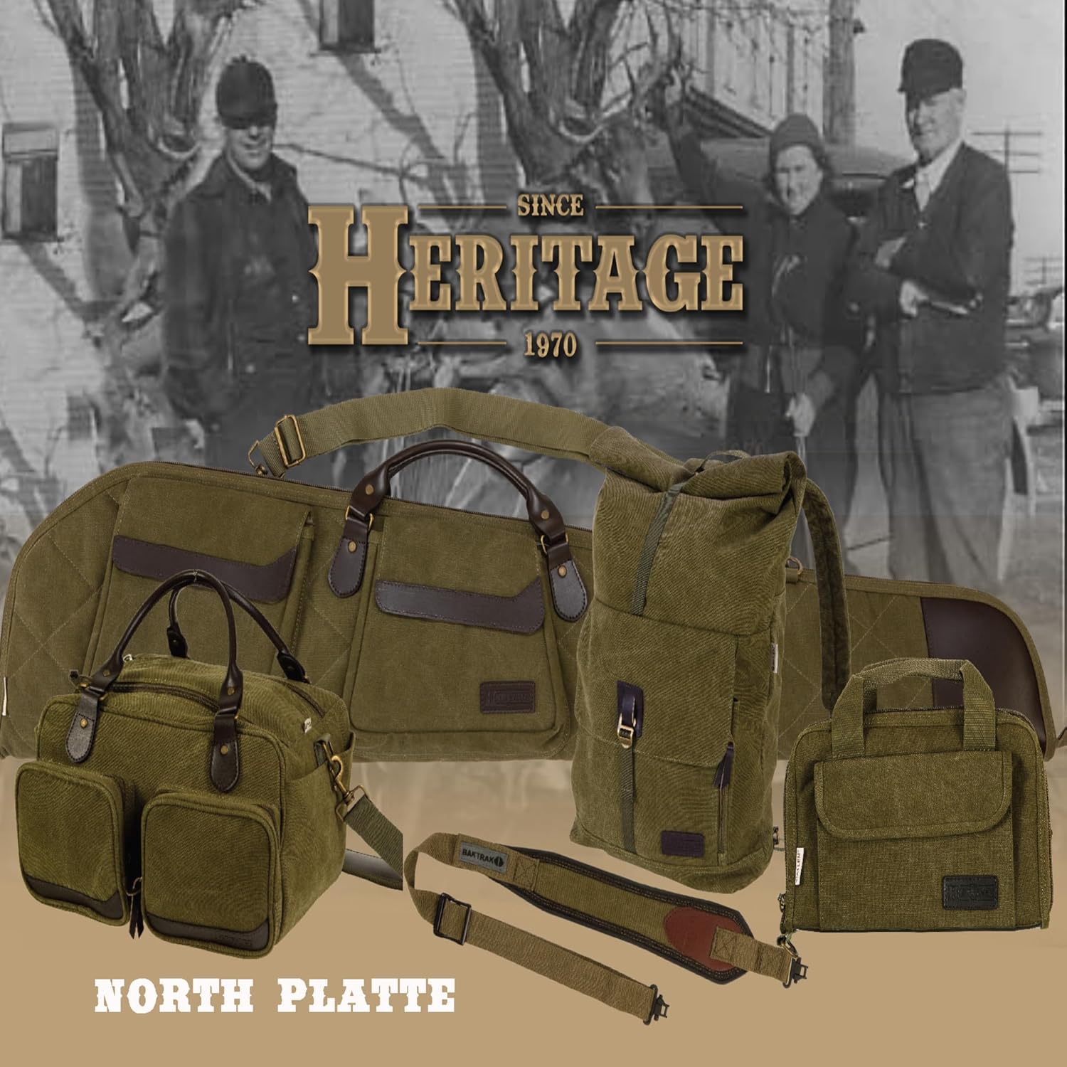 Allen Company - North Platte Heritage Series - Vintage Set - Rifle Case / Shotgun Case / Takedown Case / Backpack / Range Bag / Gun Sling (36 / 48 / 52 inches) - Olive Green