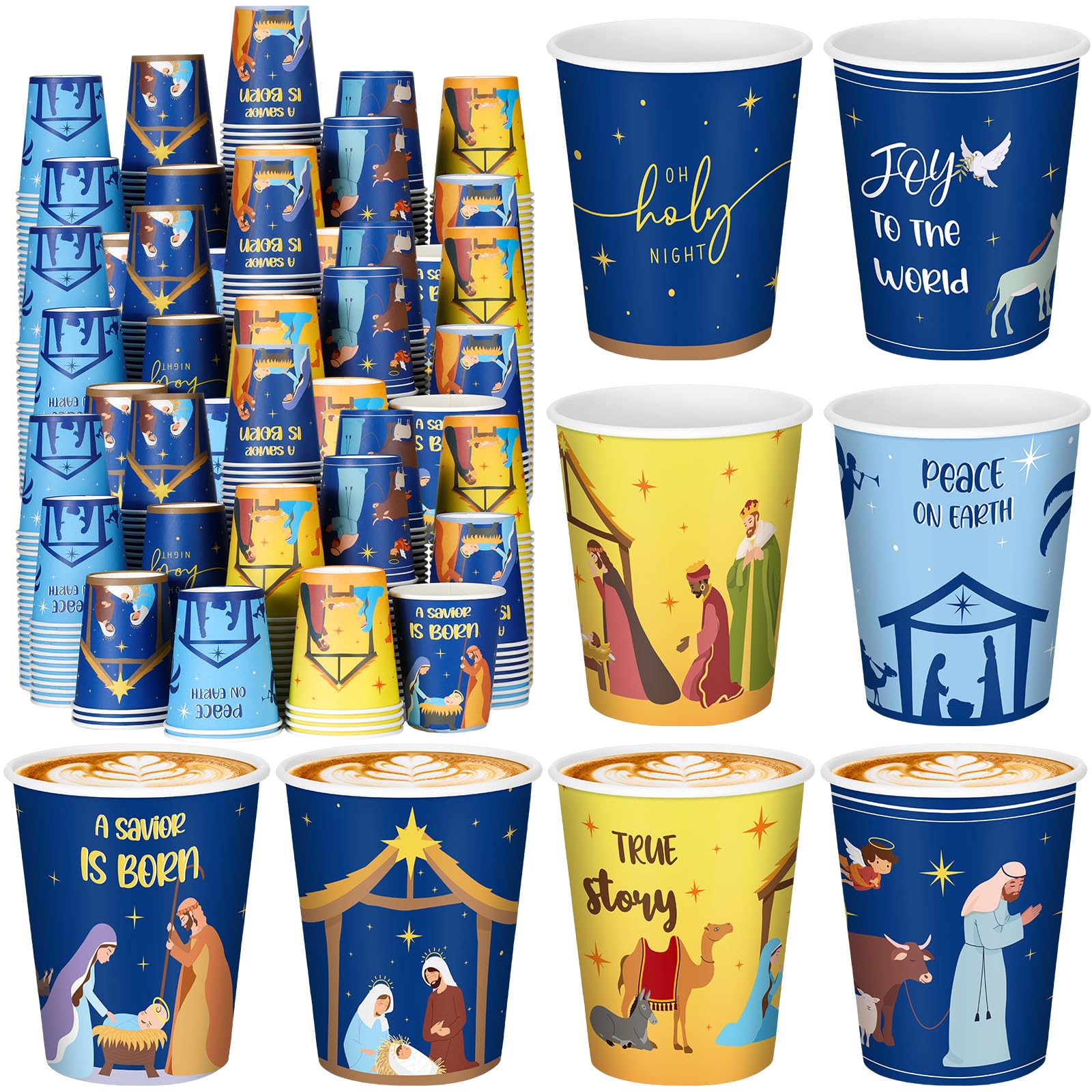 Photo 1 of Sliner Christmas Nativity Scene Cups 8.5 oz Disposable Coffee Tea Cups Paper Xmas Christian Party Supplies for Holiday Christmas Party Nativity Scene Accessories Drinking Beverage, 5 Styles(300 Pcs)