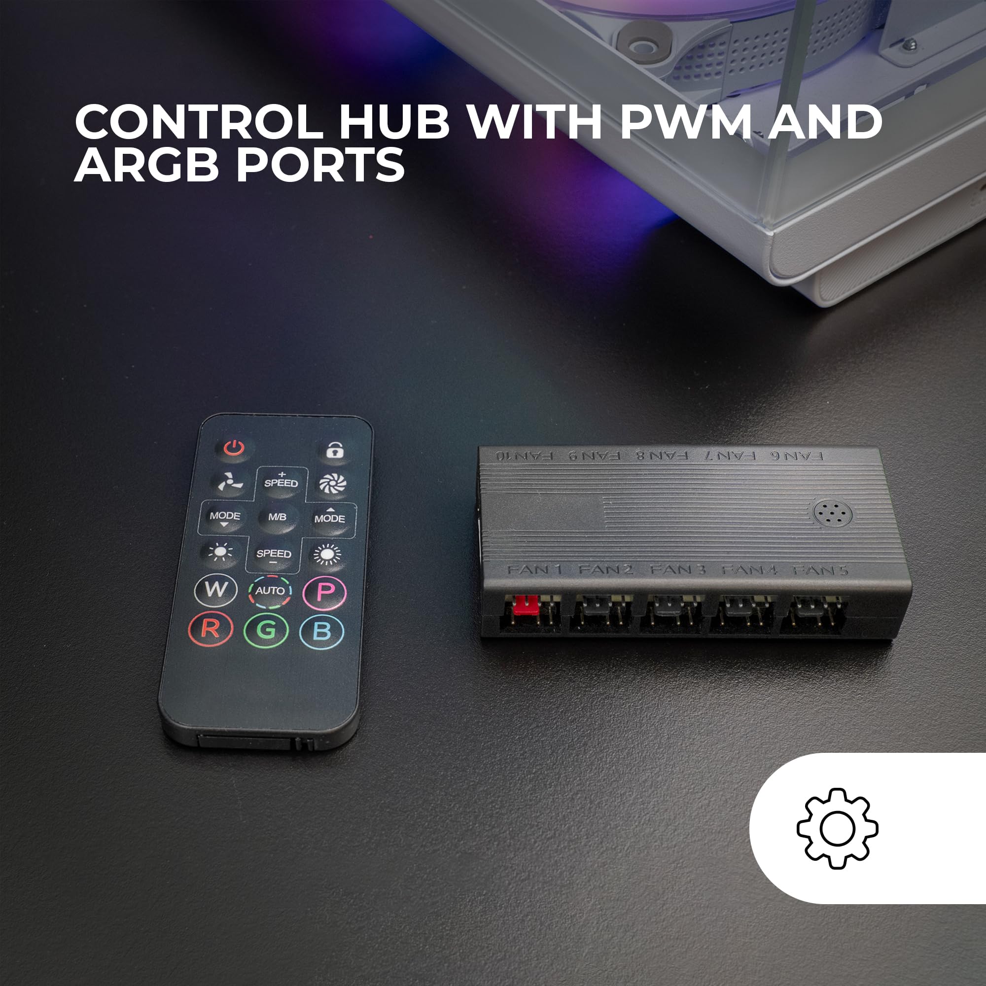 Mars Gaming MF-HUB, Hub di Controllo Ventole PWM, Controller di Velocità fino a 10x Ventole e Illuminazione ARGB fino a 10x Dispositivi, Telecomando, Compatibilità Totale ARGB, Nero