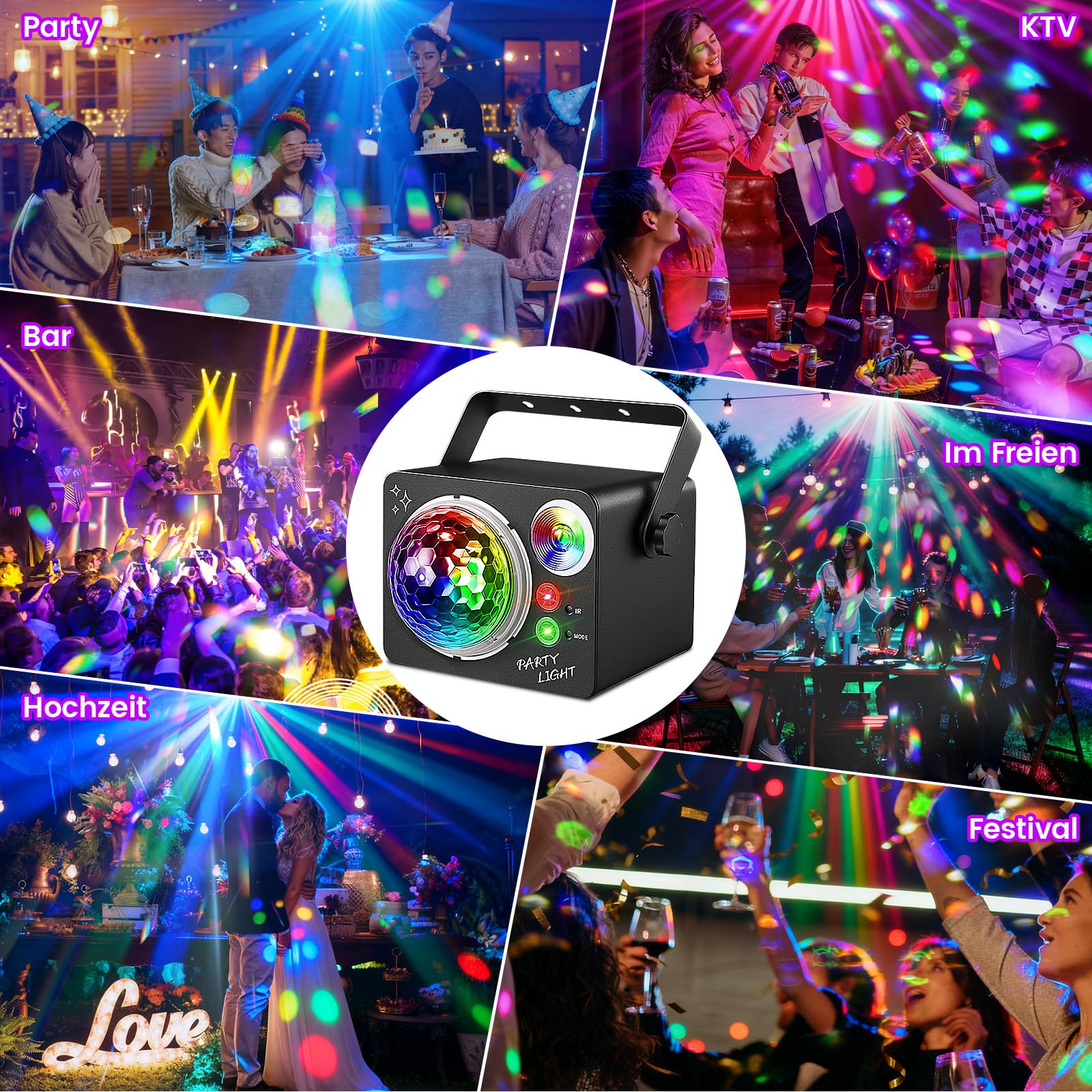 Sfera da discoteca 4 in 1 controllata dalla musica da discoteca con telecomando, LED discoteca luci da discoteca per feste, bar, matrimoni, Halloween, Natale, compleanni