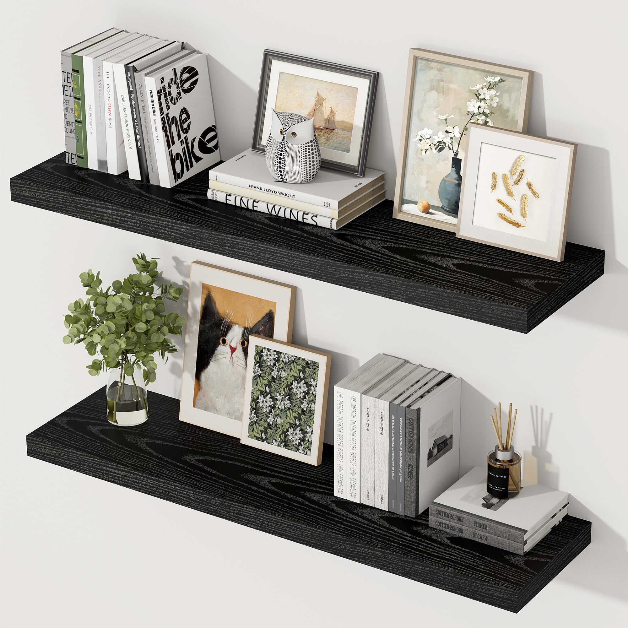 Extra Tiefes 29,5 cm Wandregal Holz, 90cm Lang Wandboard Schwarz 2er Set, Schweberegal aus MDF Holz, Regal Wand für mehr Stauraum, Regalbrett für Küche, Wohnzimmer, Schlafzimmer, Badezimmer & Büro