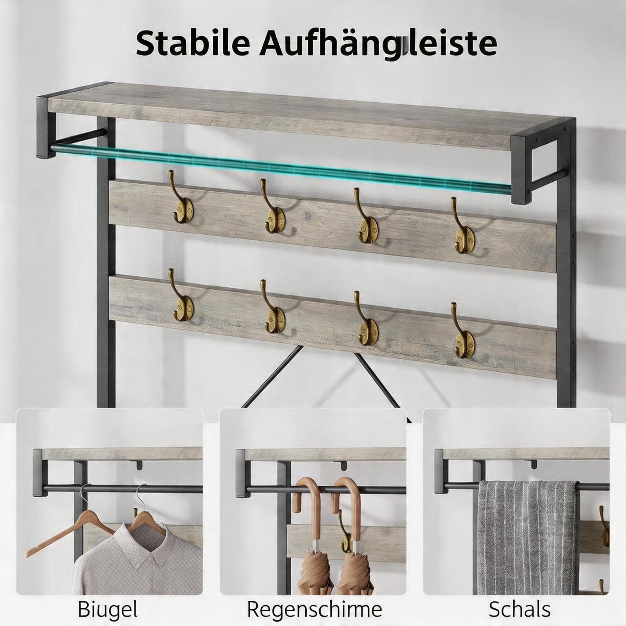 Garderobe mit Schuhbank, Flurgarderobe Industriedesign, 101x40x183 cm
