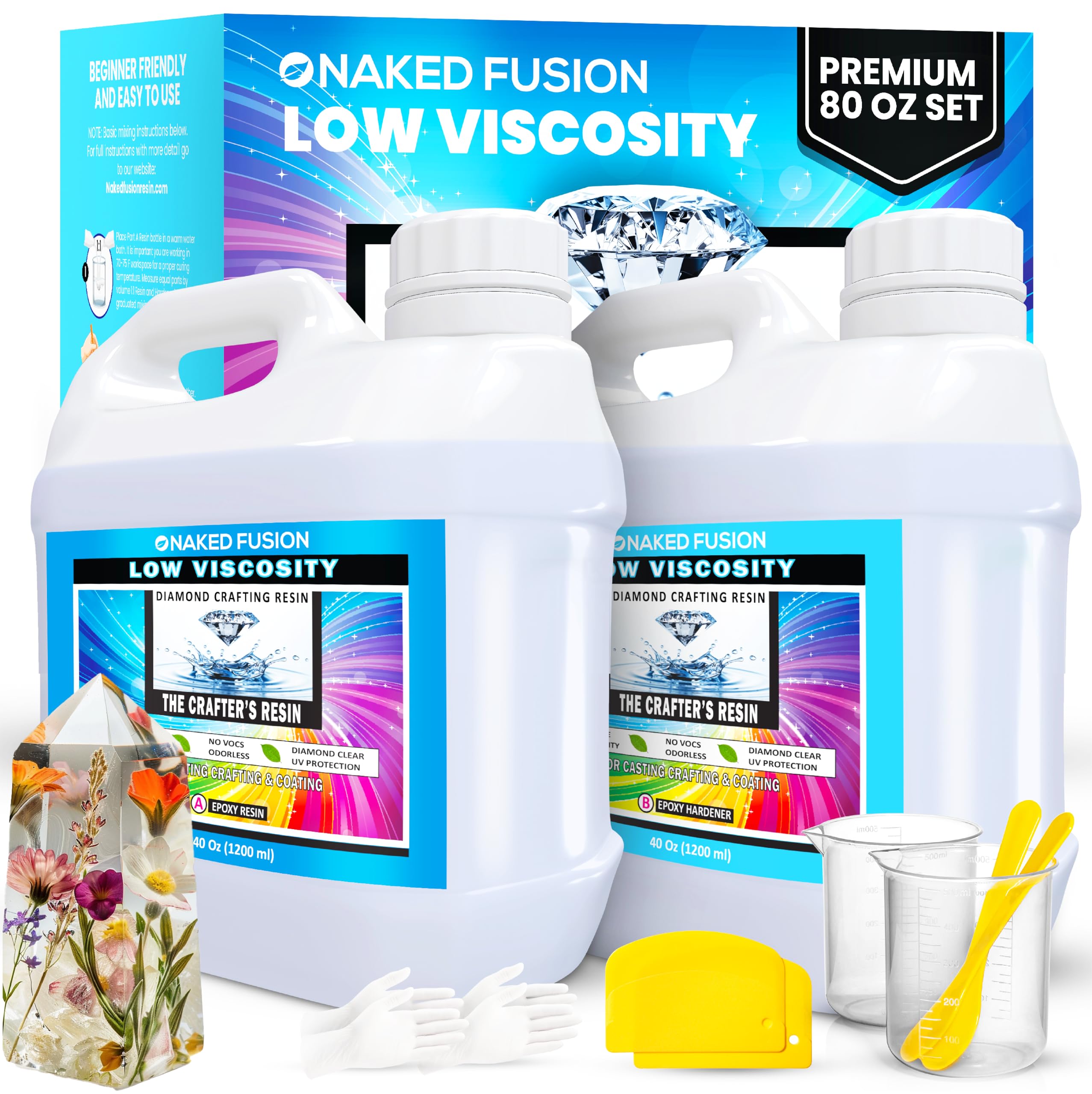 Epoxy Resin 80 OZ KIT- Craft Art Resin -The Crafters Resin Crystal Clear Casting, Silicone Molds, Flowers, DIY, Art, Wood, River Table, Countertop, Food Safe, Non-Toxic- Heat Resistant