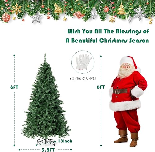 Miniatura 7 de DORTALA Árbol de Navidad preiluminado, árbol de Navidad artificial de pino de 6 pies con 666 puntas de ramas y 250 luces LED multicolor, soporte de