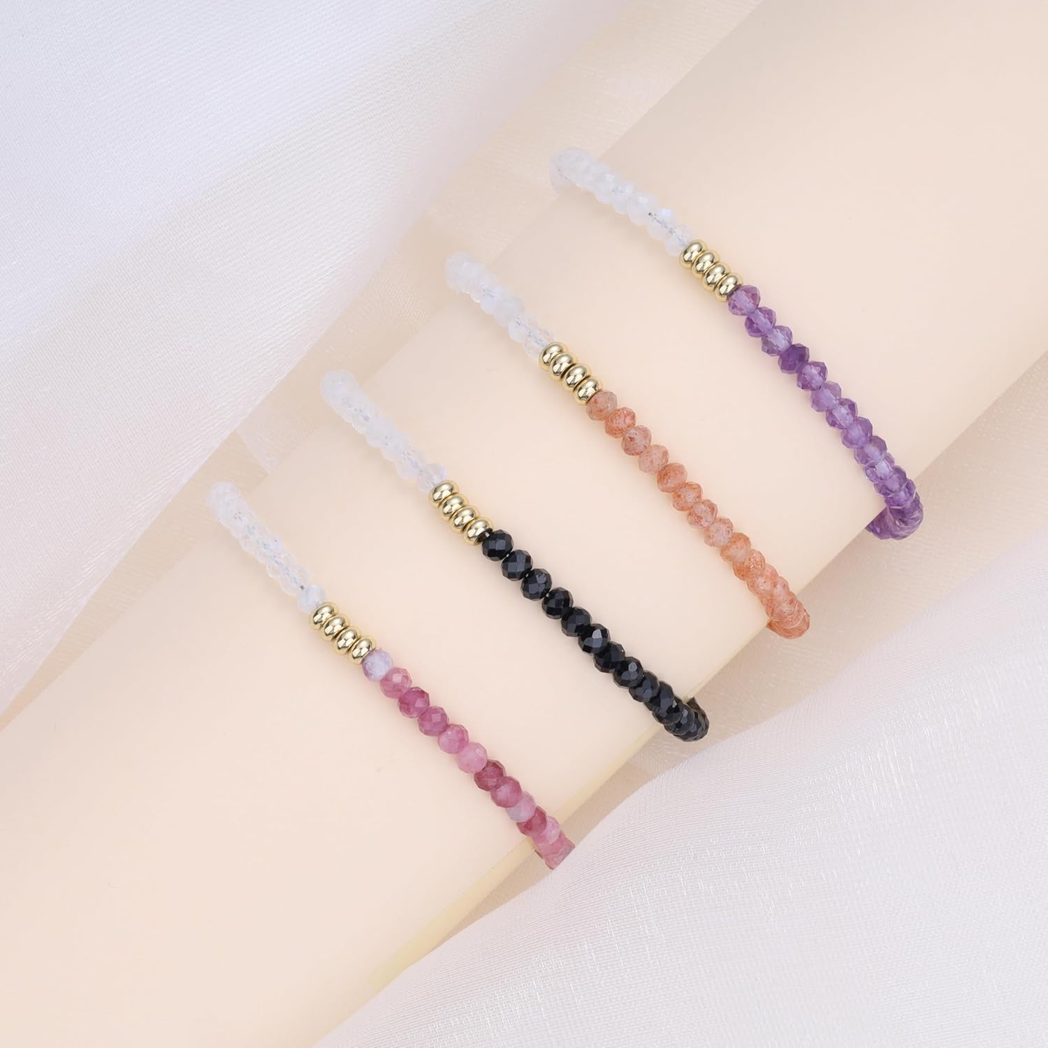 COAI Crystal Bracelet for Women, 4mm Moonstone Tourmaline/Sunstone/Amethyst Beaded Bracelet for Women - Image 5