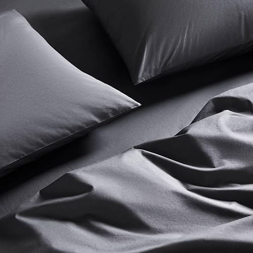 Brooklinen Luxury Percale Sheet Set - 4 Piece 100% Cotton Bed Sheets - 1 Fitted & 1 Flat Sheet, 2 Pillowcases - Cotton Percale Sheets for Hot Sleepers (Full Size, Slate Grey)
