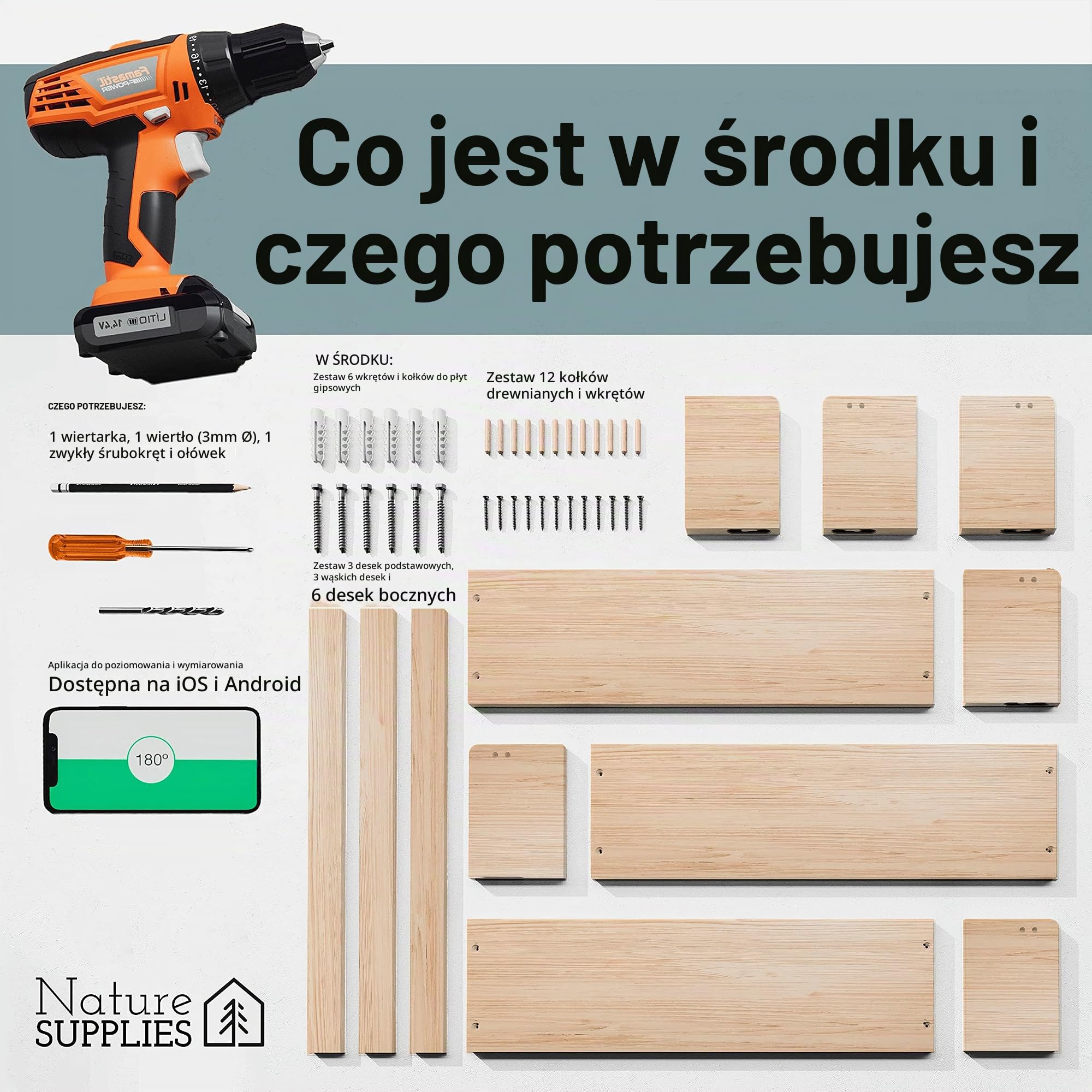 NATURE SUPPLIES Regał na książki dla dzieci, zestaw 3 sztuk, regał do pokoju dziecięcego, idealny na książki i zabawki, regał Montessori | naturalne drewno