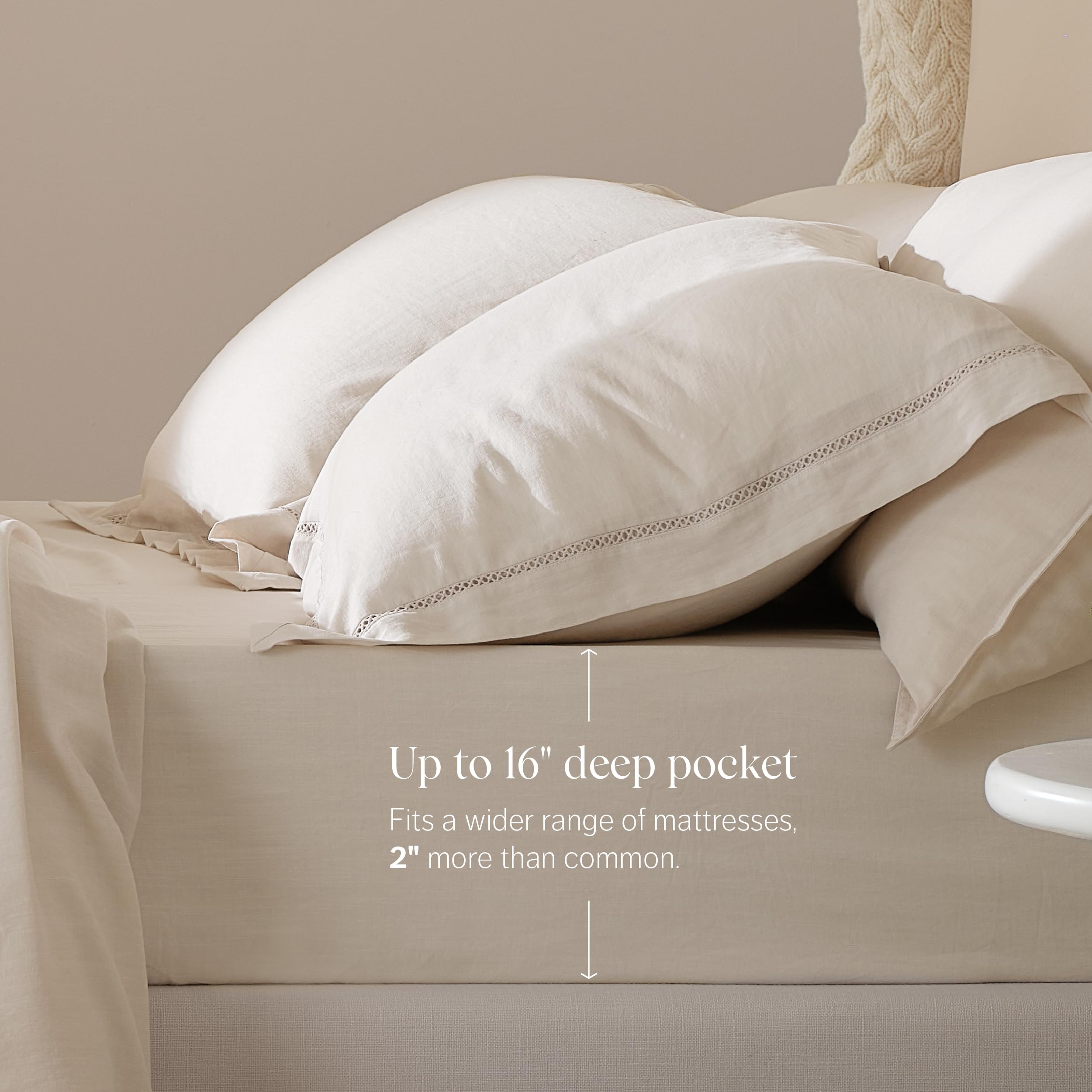 Double Stitch by Bedsure Linen Lyocell Sheet Set - Breathable Queen Sheet Set, Natural Luxury Bedding Set, Perfect for Housewarming Gift, 1 Fitted Sheet, 1 Flat Sheet, 2 Pillowcases, Oat