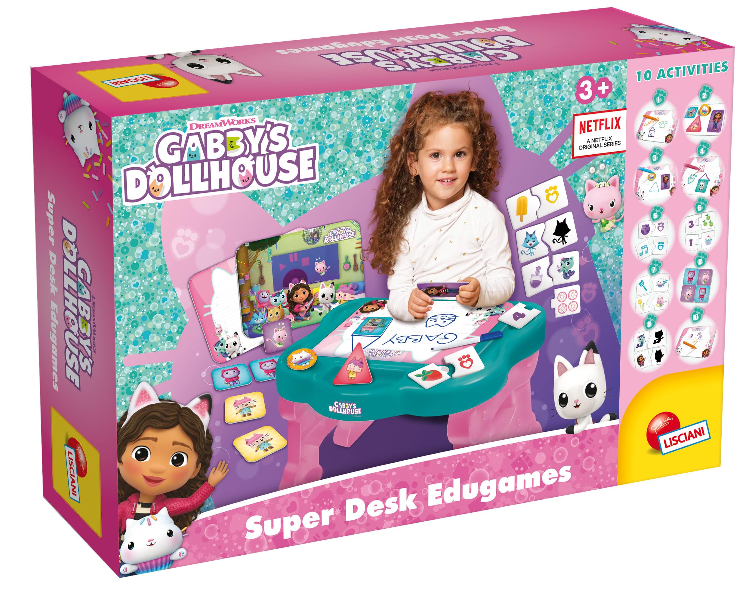 Lisciani - GABBY'S DOLLHOUSE - Super Desk Edugames - for Children From 3 Years and up - 10 Educational Activities - Sensory and Logical Discovery - Made in Italy - Gift Idea