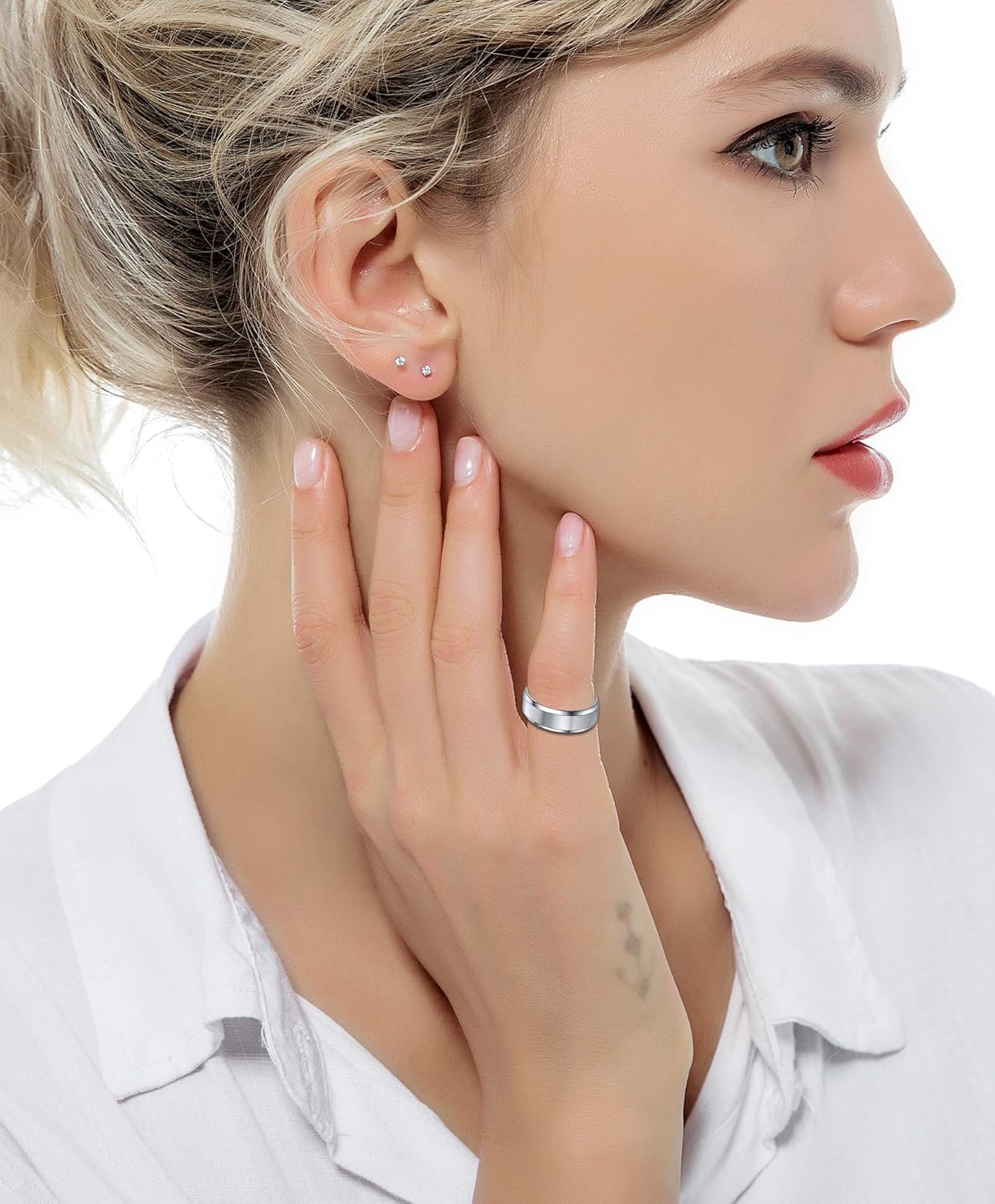 Tornito Stainless Steel Spinner Ring Engagement Wedding Band for Women Sand Blast Finish Step Edge Sleek 6MM - Image 3