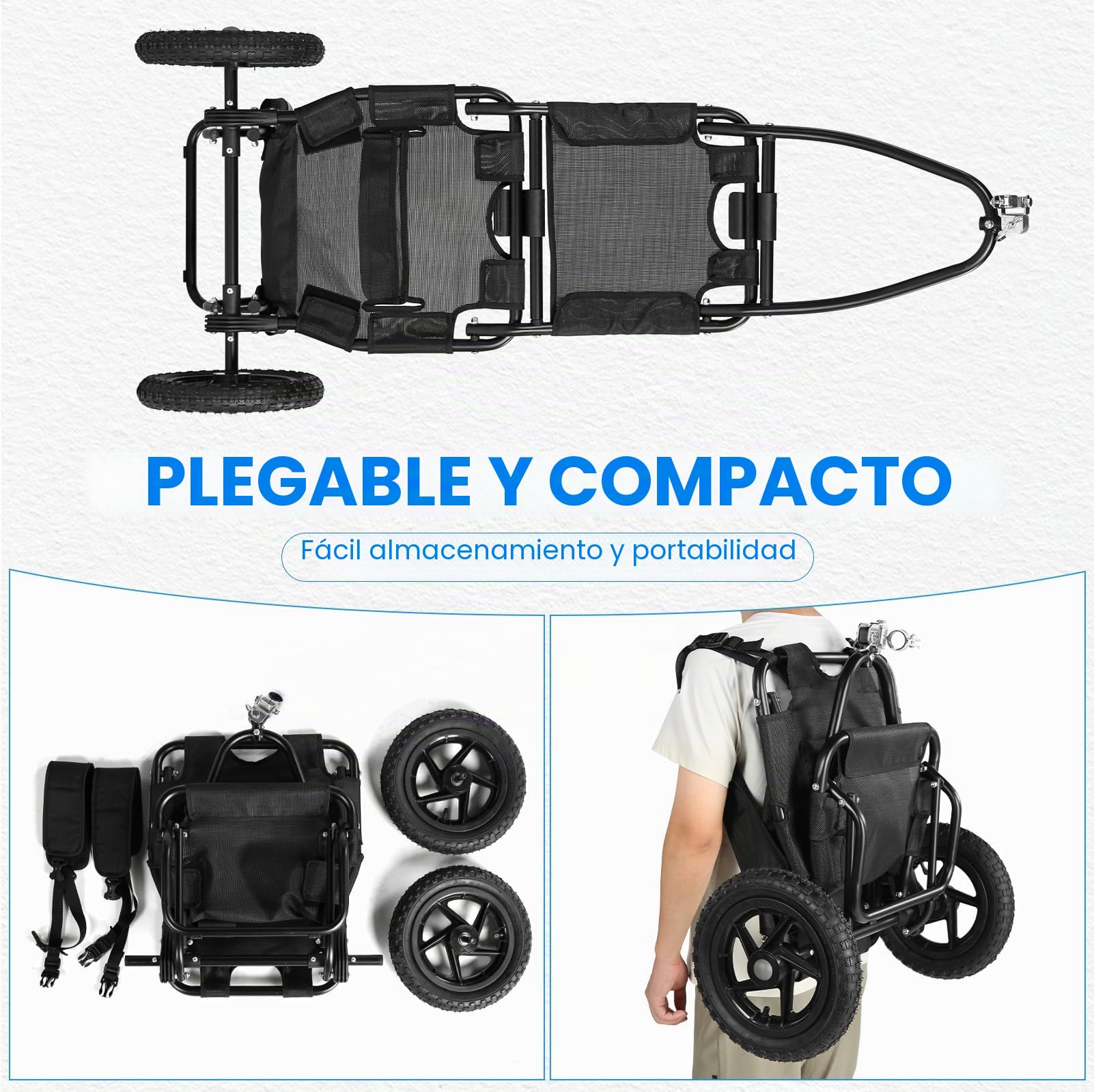 SEPNINE® Remolque de carga bicicleta 2 en 1, remolque de bicicleta, carro de la compra, carro de mano, marco de acero de aleación, fácilmente plegable con neumáticos de 30 cm, peso de carga de 20 kg