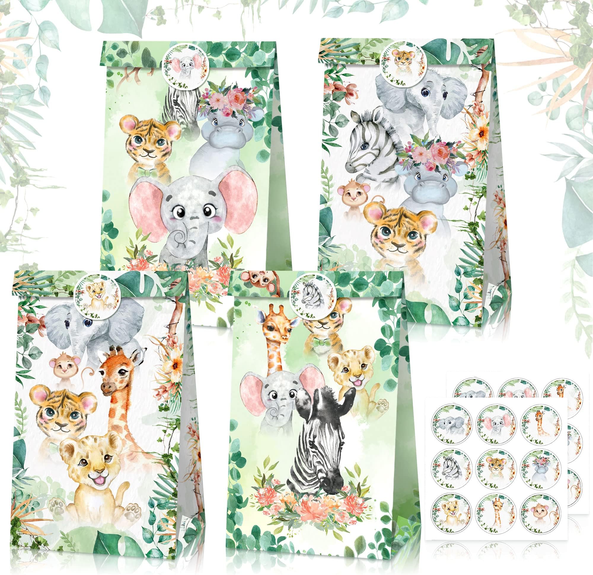 JeVenis Girls Jungle Party Favors Safari Party Favor Bags Wild One Party Favor Bags Young Wild and Three Party Supplies Two Wild Party Favors Jungle Baby Shower Decoration