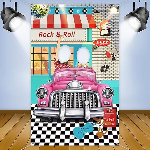 Decoraciones de los años 50 para fiestas temáticas de los años 50, telón de fondo de fondo para cabina de fotos para decoración de fiesta de los
