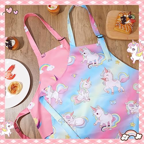 Miniatura 5 de Paquete de 2 delantales para niños, bonitos delantales de cocina, delantal de arte impermeable con bolsillos, delantal ajustable para pintores para