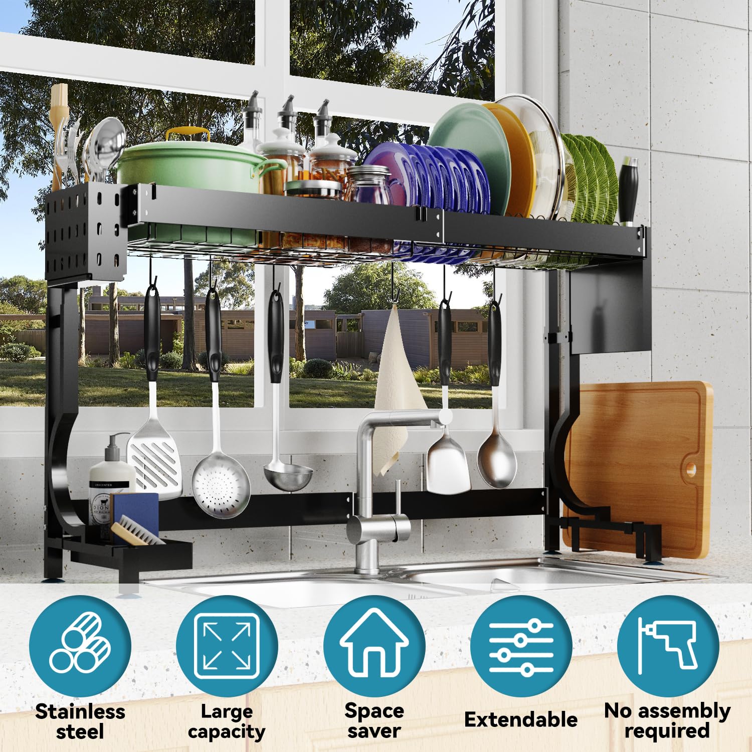 MINGLING Over The Sink Dish Drying Rack, Expandable Dish Rack (21.1