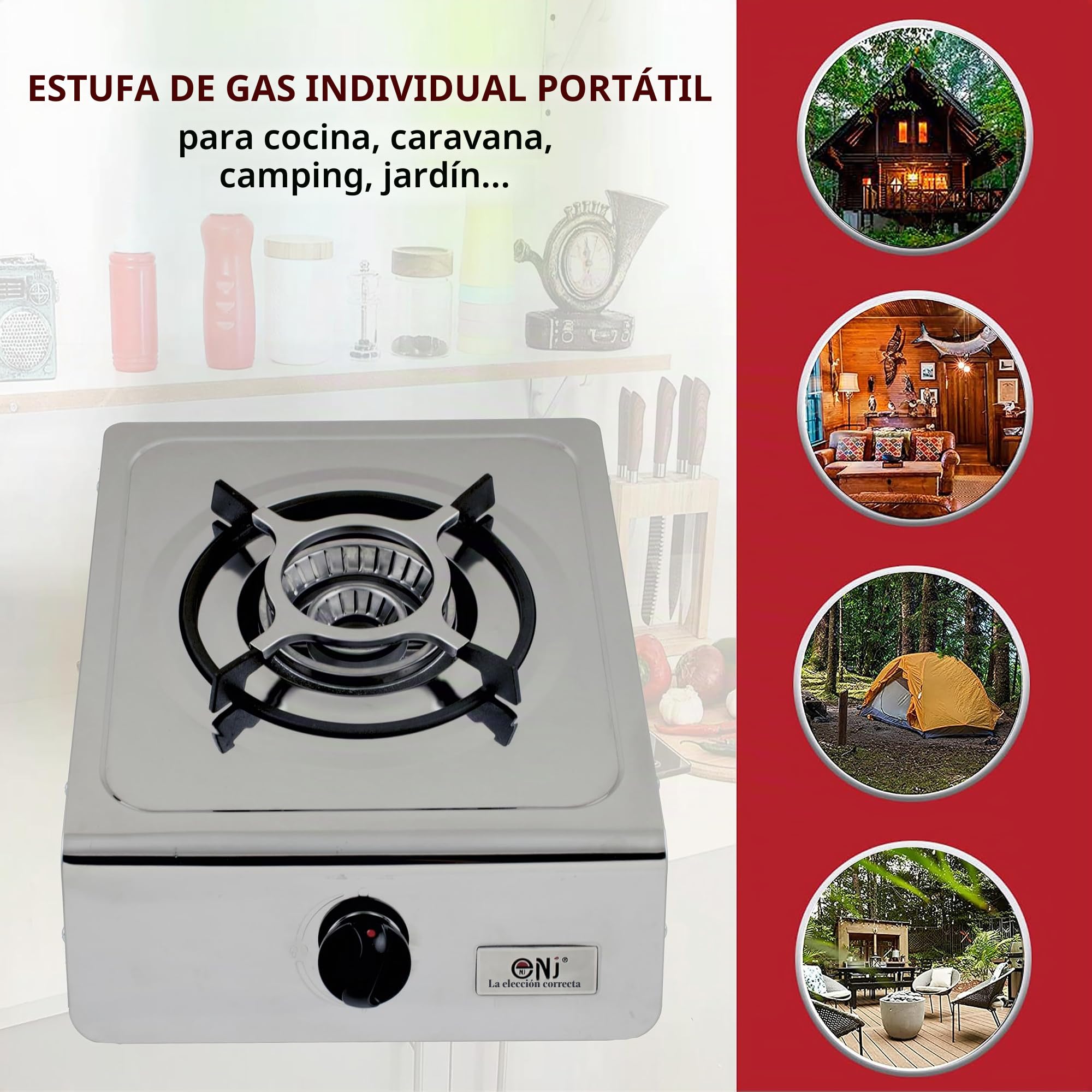 NJ-100SD - Estufa de gas portátil de acero inoxidable para catering, 4 kW para interiores