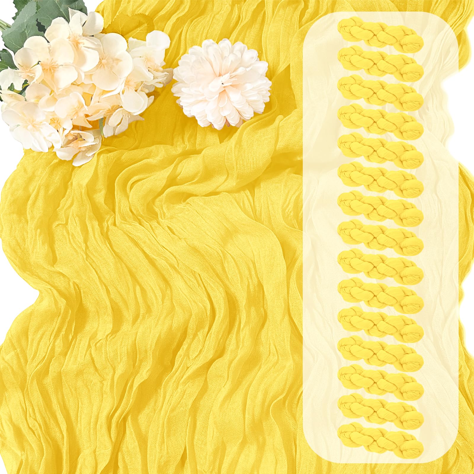 Photo 1 of 15 Pack Lemon Yellow Cheesecloth Table Runner 17 x 108 inch Cheese Cloth Table Runners 9ft Yellow Table Runner Rustic Romantic Sheer Gauze Runner for Wedding Party Baby Shower Table Decoration