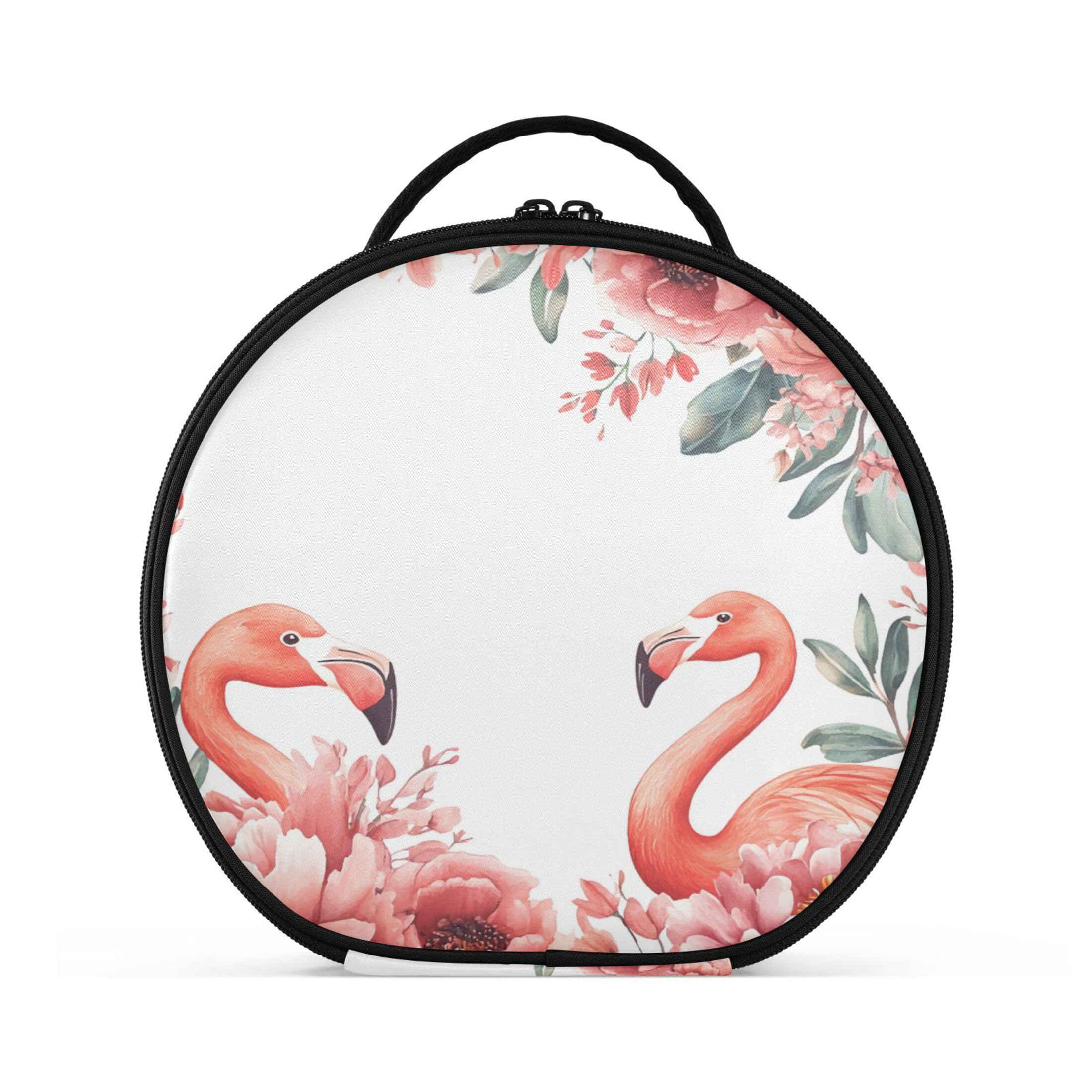 Takiito Flamingos Peonies Travel Makeup Case Portable Makeup Box Artist Cosmetic Case Organizer With Adjustable Dividers
