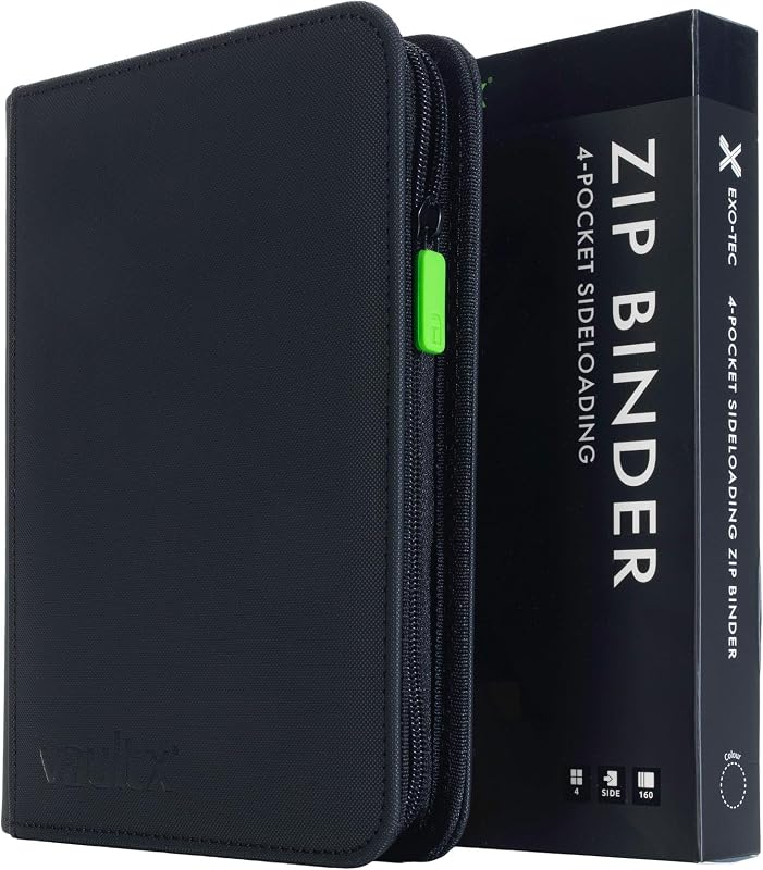 4 Pocket Zip Trading Card Binder 160 Cards Exo-Tec (Black) | Holds 160 standard-size TCG cards in 20 side-loading 4-pocket pages. Padded, water-resistant Exo-Tec cover.
