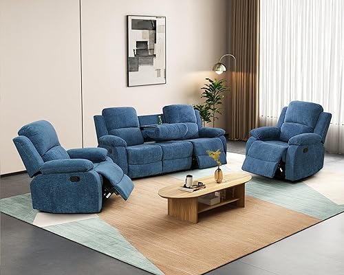 Miniatura 27 de Juego de sofá reclinable para sala de estar, juego de muebles de sala de estar, 2 piezas, sofá de tela de pana y juego reclinable con mesa gris