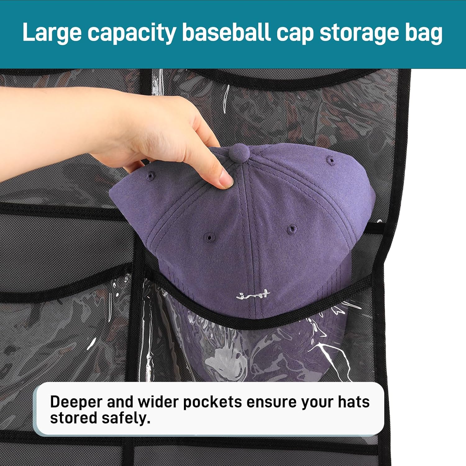 Fixwal Hat Organizer Over Door 16 Pocket Baseball Caps Holder Storage Black