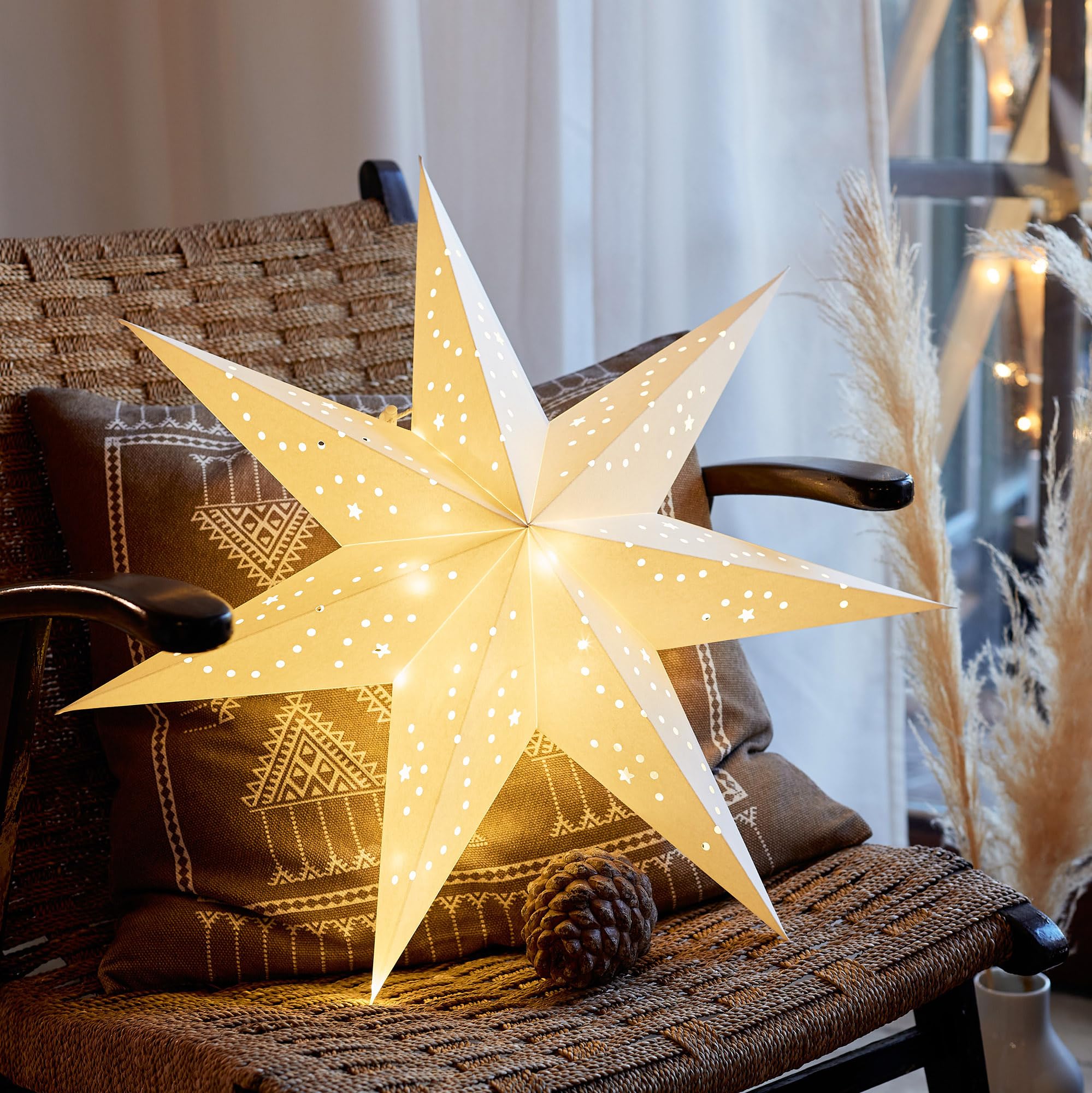 hellum LED Weihnachtsstern Batterie innen weiß, Timer & Fernbedienung