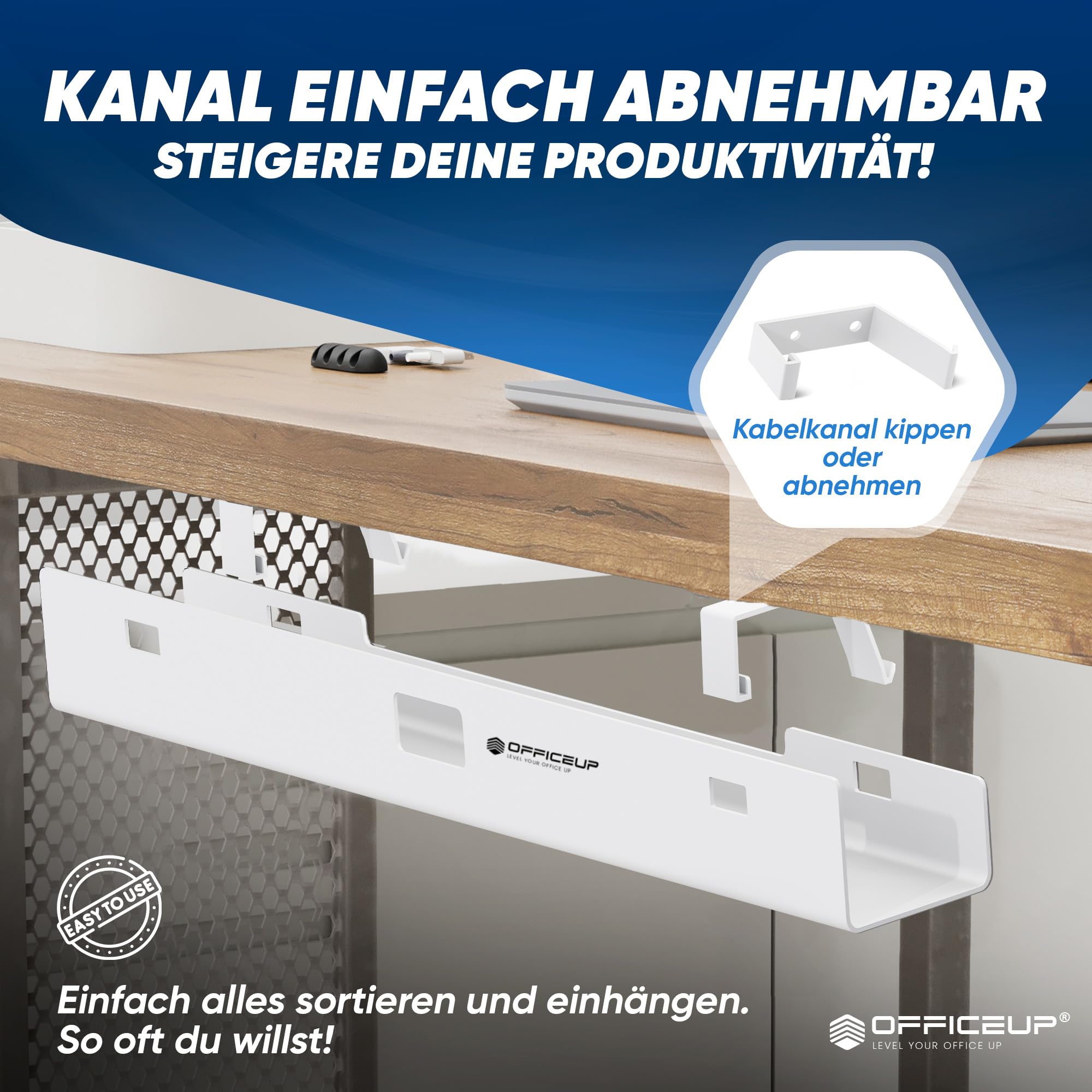Canal de câbles de bureau - Kit complet de gestion des câbles - Support de câbles [amovible] - Goulotte de câbles - Maintenant disponible en blanc et noir