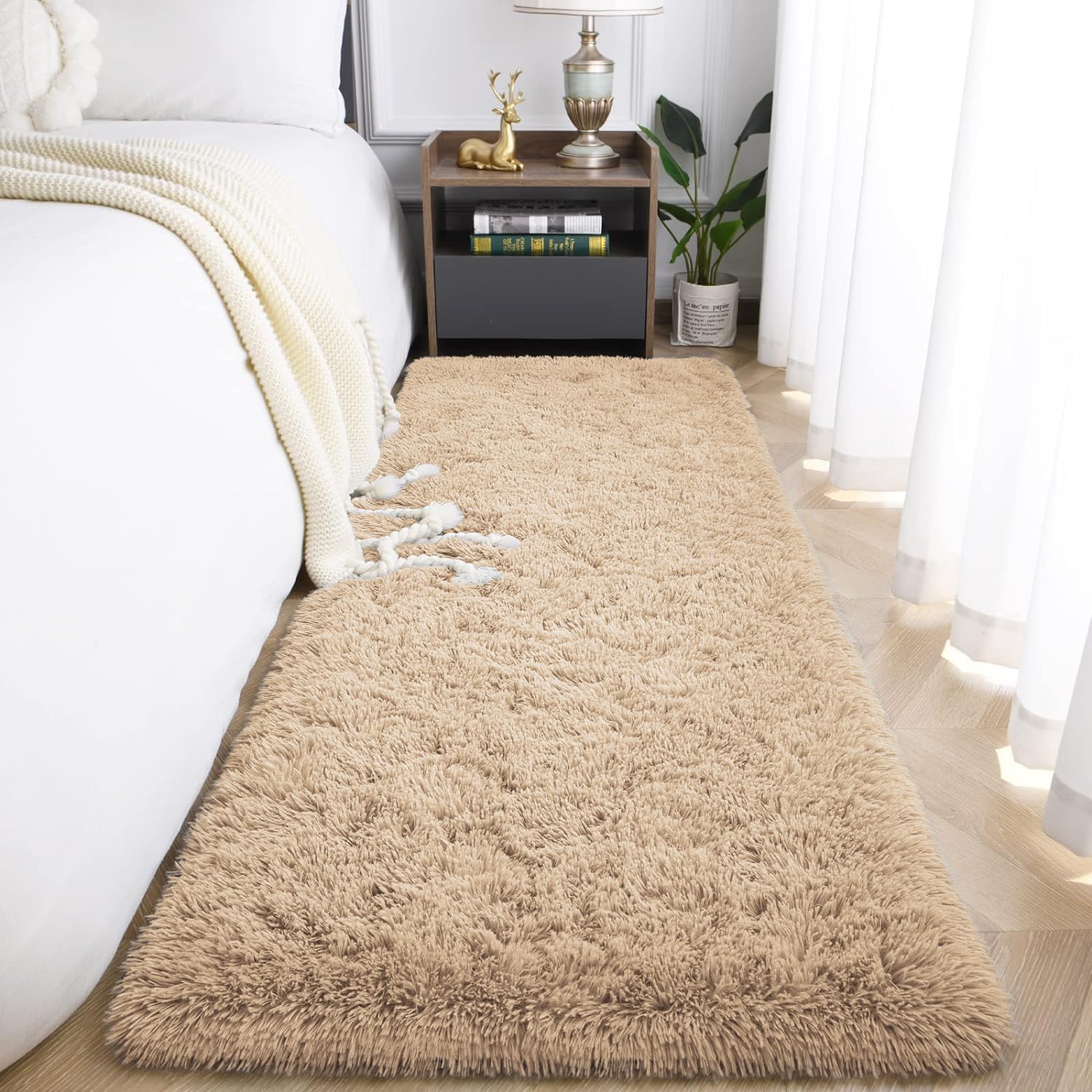 Oxford Homeware Rugs Living Room, Beige Area Rugs for Bedroom Lounge Large Hallway Runner Rug 80x300 cm Anti Slip