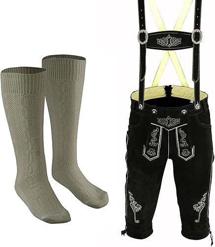 Miniatura 2 de Traje completo para hombre Oktoberfest alemán bávaro Trachten Lederhosen Bundhosen negro