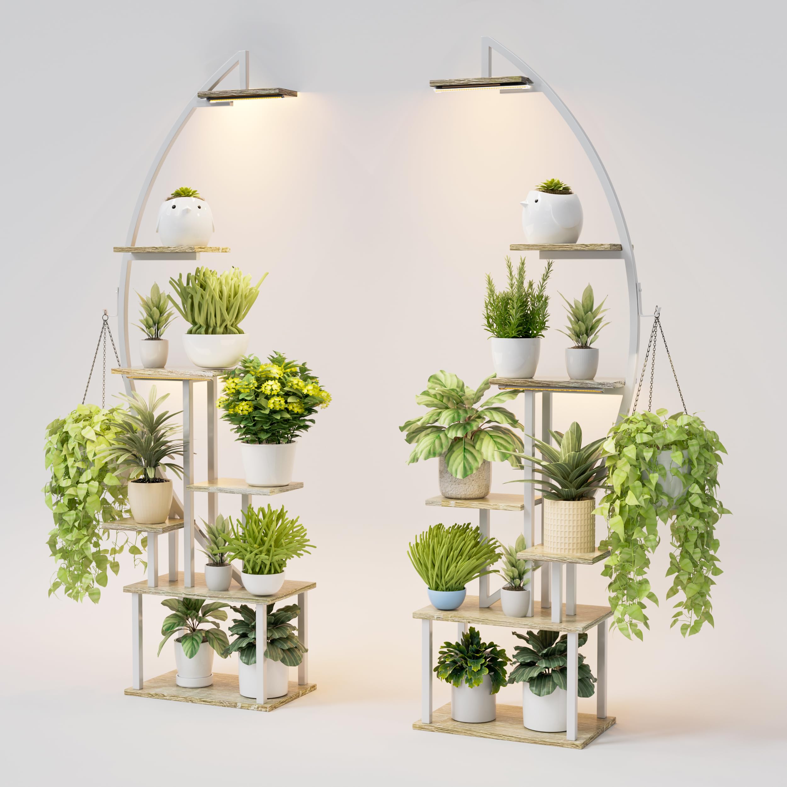 Plant Stand Indoor with Grow Lights, 7 Tiered Metal Plant Stand for Indoor Plants Multiple, Large Plant Shelf Display Rack, Half-Moon-Shaped Tall Plant Holder for Living Room, Patio (White)