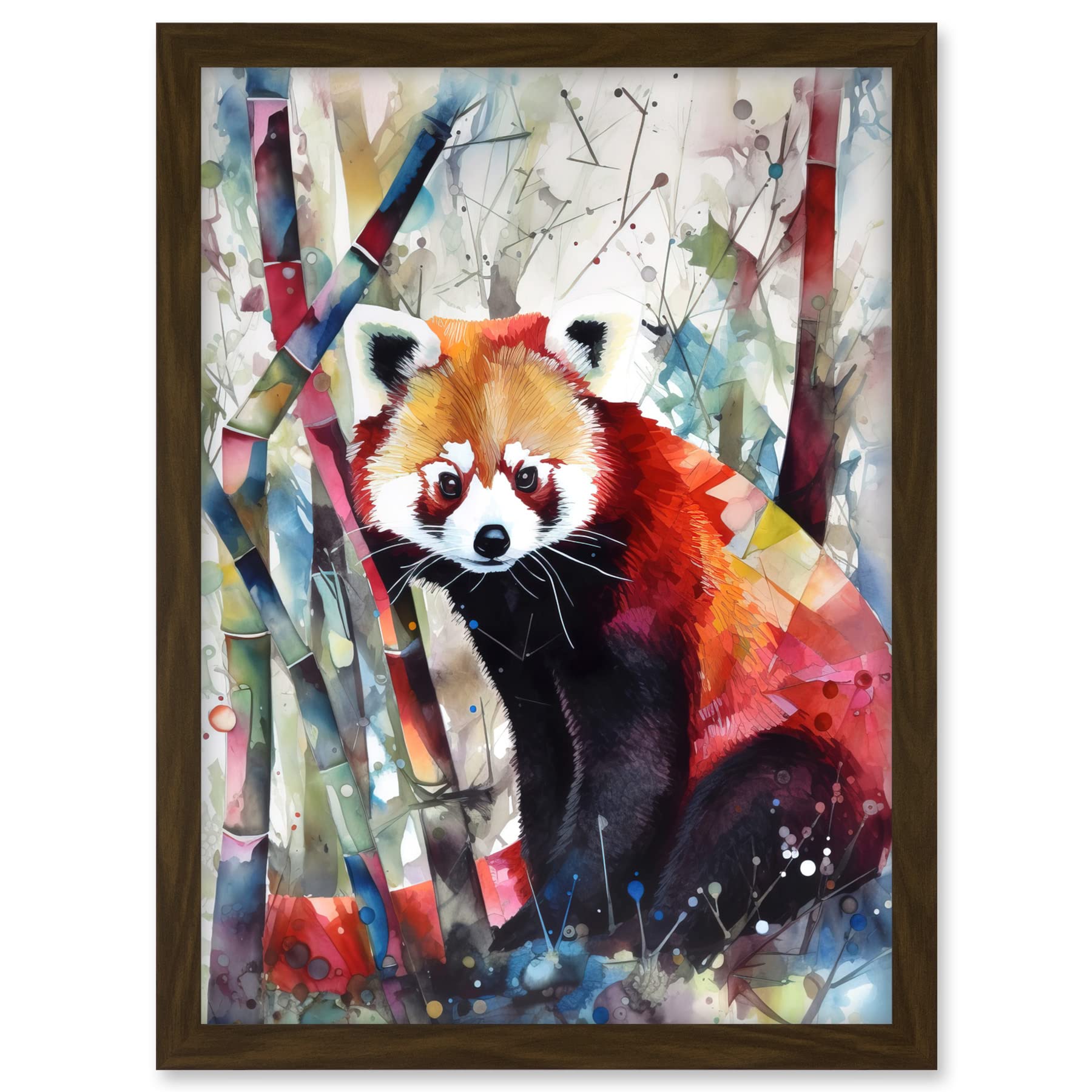 Artery8 Red Panda In Bamboo Forest Folk Art Artwork Framed A3 Wall Art Print