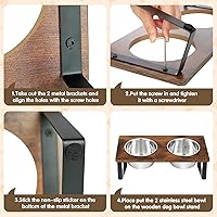 Vista 7 de Cuencos elevados para perros pequeños y medianos de madera con 2 cuencos profundos de acero inoxidable para alimentos y agua, antivómitos, platos