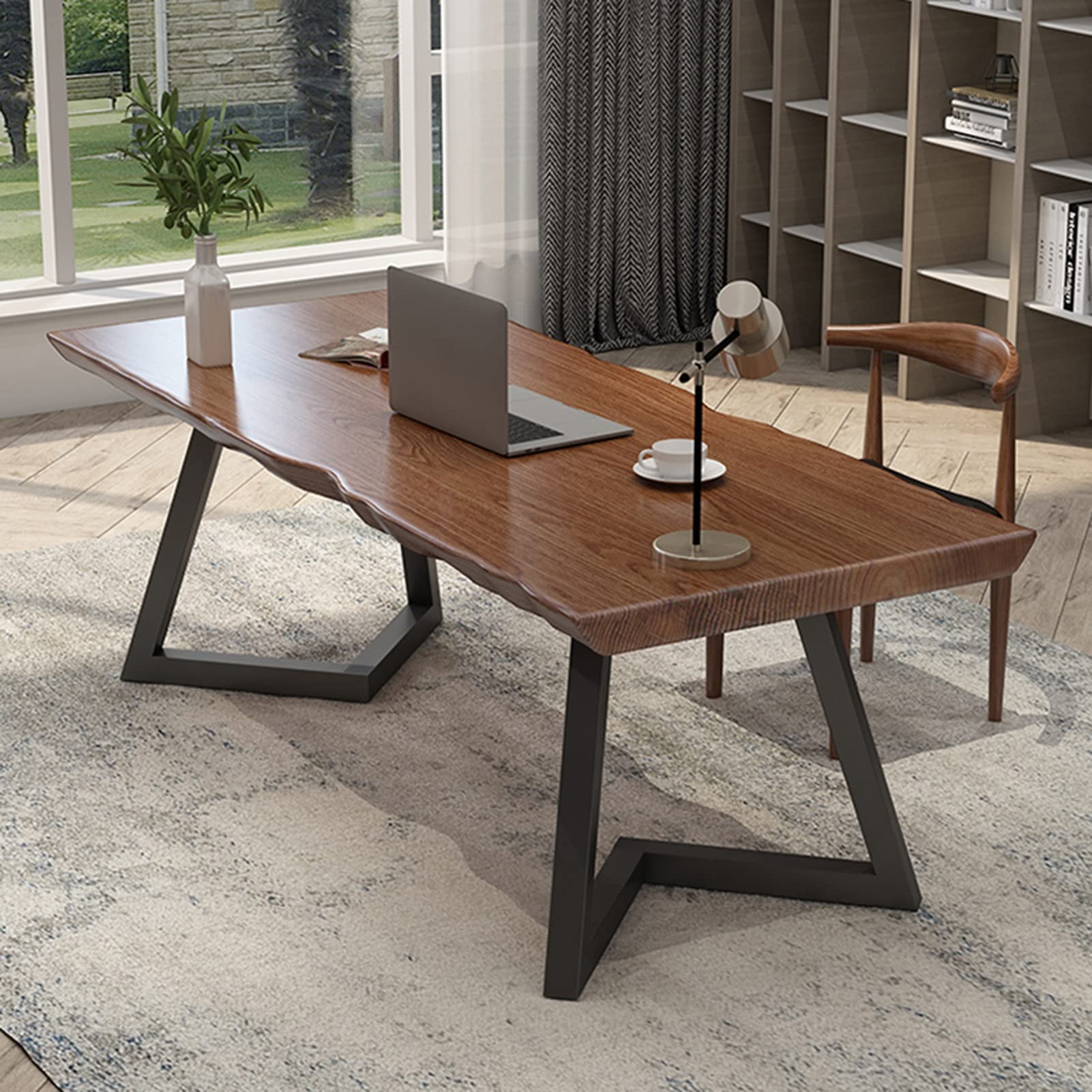 Biurko komputerowe Biurko z litego drewna, Nordic Home Biurko komputerowe Sypialnia Żelazne biurko Biurko biurowe, Grubość stołu -5 cm, 5 rozmiarów (120x60x75cm)