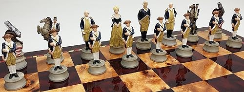 Miniatura 8 de Juego de ajedrez de guerra de independencia revolucionaria americana con tablero de color cereza y Burlwood de 18 pulgadas