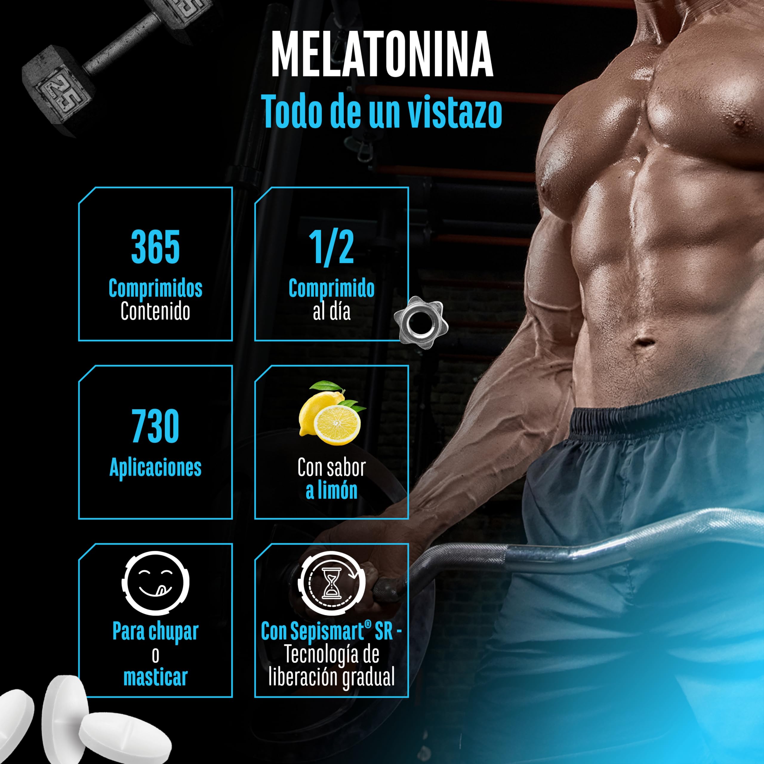 Melatonina Time Release – 365 comprimidos para chupar con sabor a limón – Liberación retardada gracias a Sepismart® SR – 0,5 mg por porción – Vegano y altamente puro
