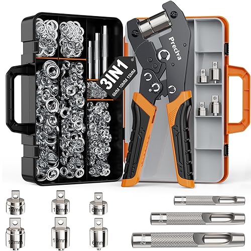 Preciva Kit de herramientas de ojal de 3 tamaños, herramienta de perforación y ajuste de ojales de 12 pulgadas, 14 pulgadas, 38 pulgadas, con 300