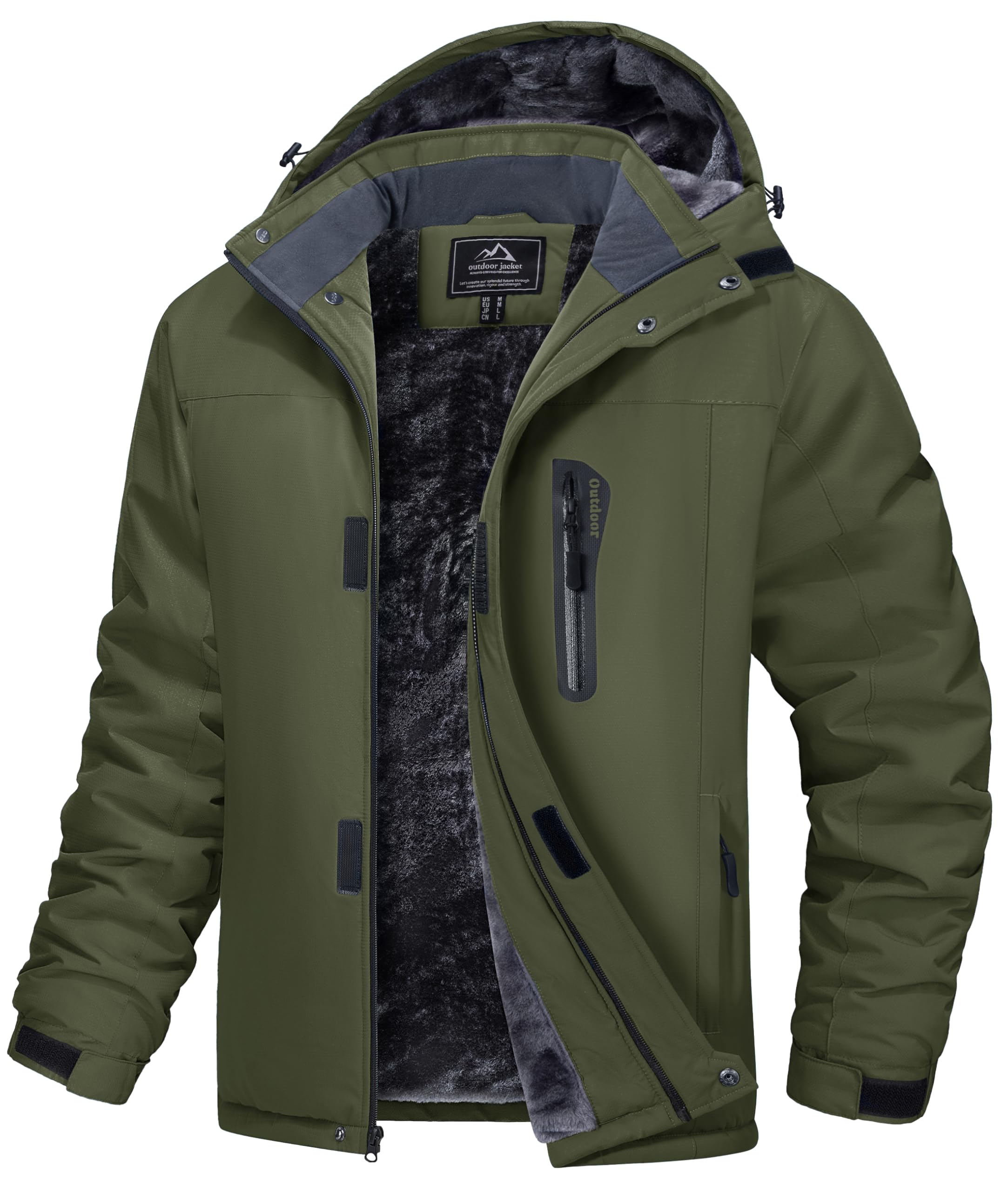 MAGCOMSEN Men's Winter Coats Ski Snow Water Resistant Jacket Warm Fleece Parka Raincoats with Hood for Hiking Work