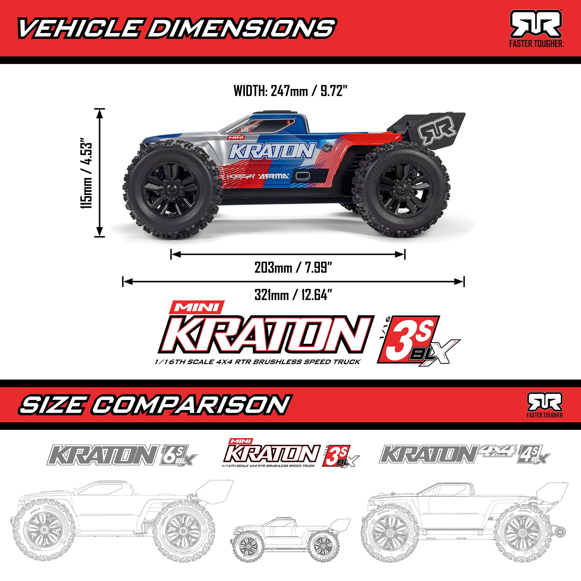 ARRMA Camión de velocidad sin escobillas Mini Kraton 3S DSC 4X4 RTR 1/16 (batería 3S y cargador incluidos), verde azulado/rosa, ARA2508ST2