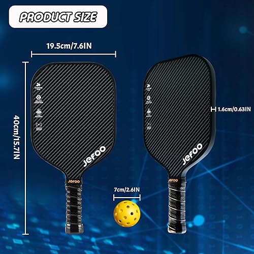Miniatura 5 de Juego de 2 paletas de pickleball  Material ligero de fibra de vidrio y carbono de alto rendimiento, buen agarre, paletas resistentes para una