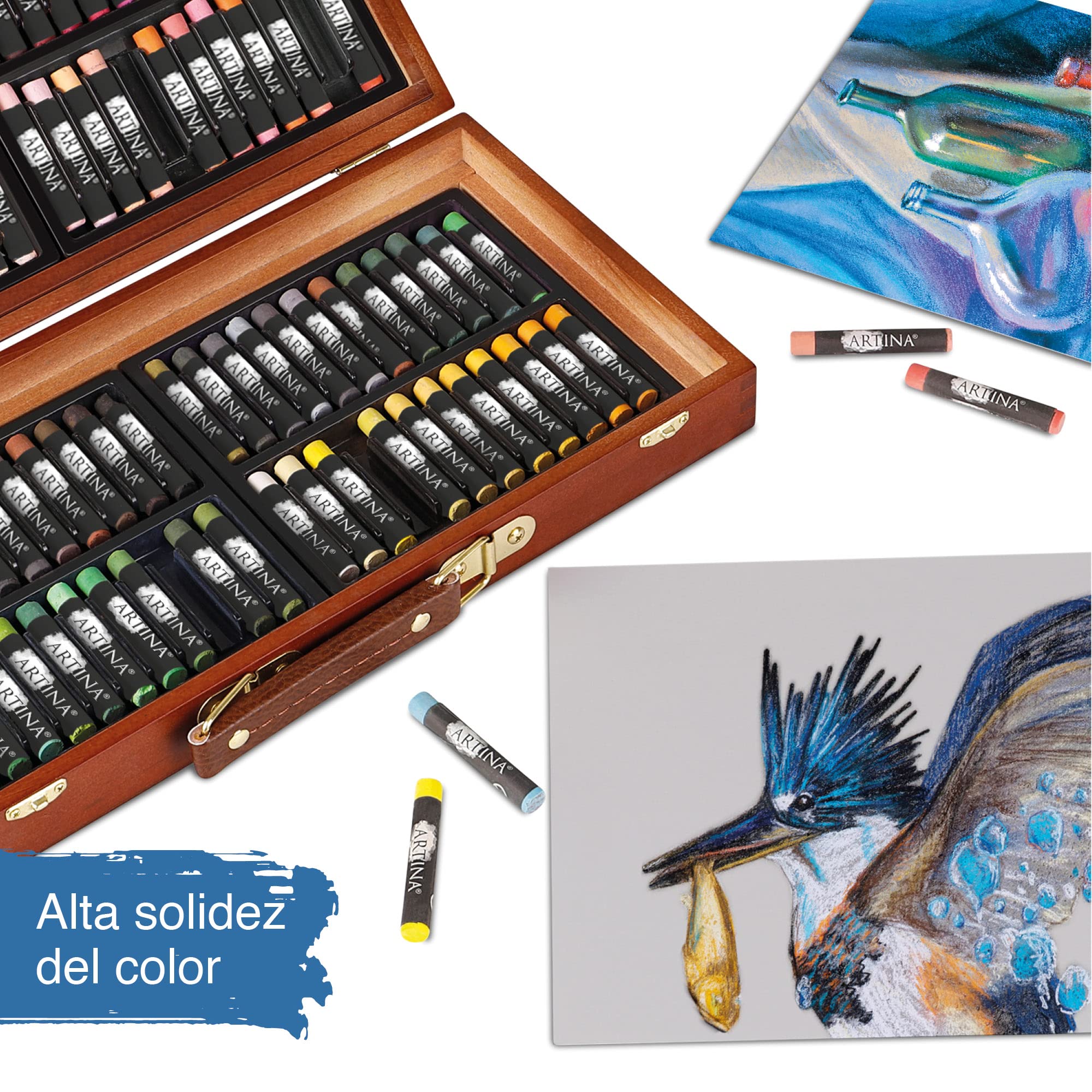 Artina Set de tizas de pastel Pastilo – Set de 96 tizas para artistas con tonos de color excelentes – Maletín de arte con certificación FSC Crayones blandos para pintar