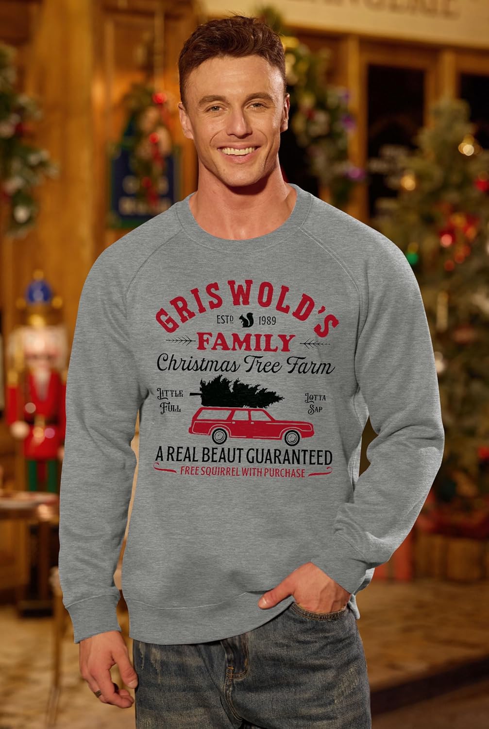 Arvilhill Mens Fleece-Lined Christmas Sweatshirts Raglan Vintage Classic Graphic Pullover (S-3XL)