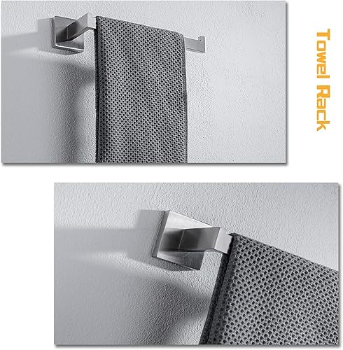 Miniatura 3 de Juego de accesorios de baño de 4 piezas, toallero, toallero, soporte para papel higiénico, ganchos para toallas, ganchos modernos cuadrados de acero