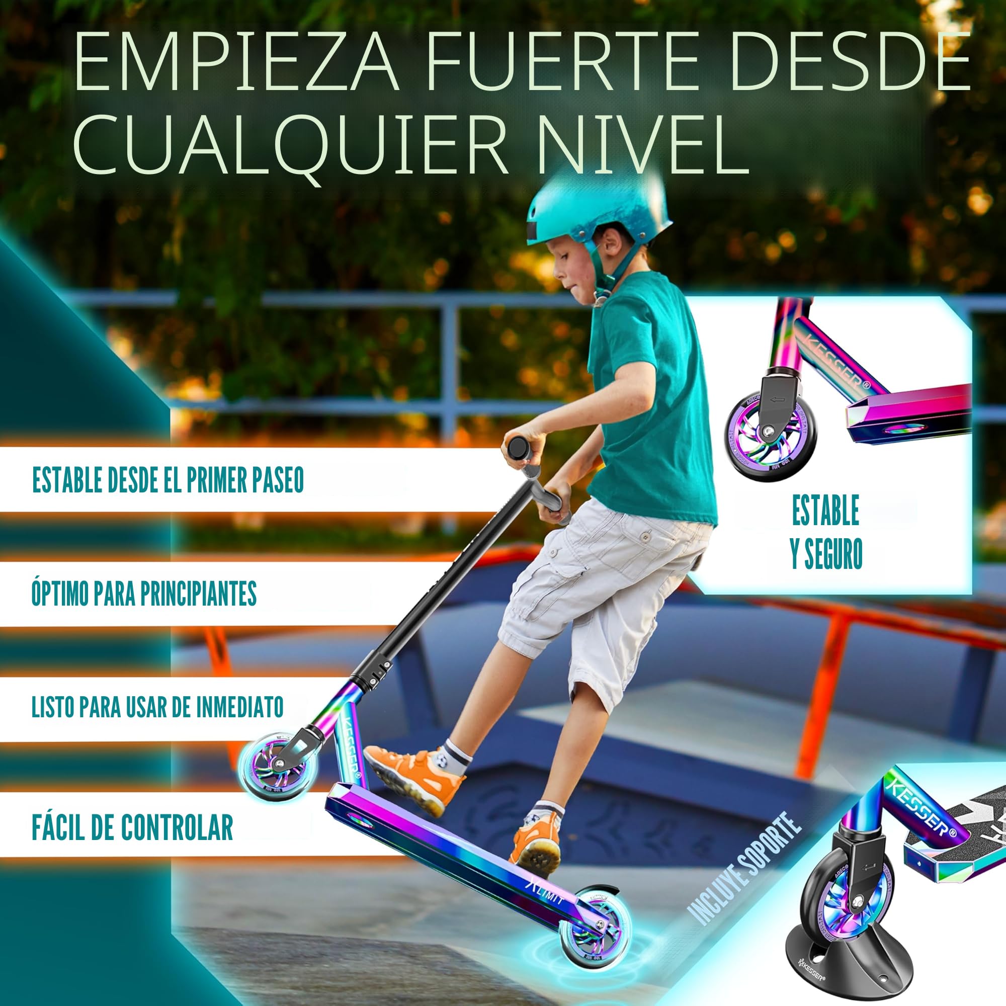 KESSER® Scooter Funscooter Stuntscooter X-Limit, conducción de 360° con cojinetes de Bolas ABEC 9, Ruedas de PU de 100 mm, Patinete Robusto, Patinete de Ciudad, Patinete de Trucos para niños y Adulto