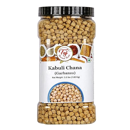 TAJ Premium Indian Kabuli Chana, granos de garbanzo secos, (frasco de 3.5 libras)