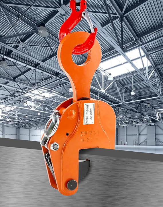 QWORK 2-Ton Heavy Duty Vertical Plate Lifting Clamp, 4400 lbs Capacity, Sheet Metal Lifting Clamp for Welding and Building, Orange Steel Plate Lifting Clamps