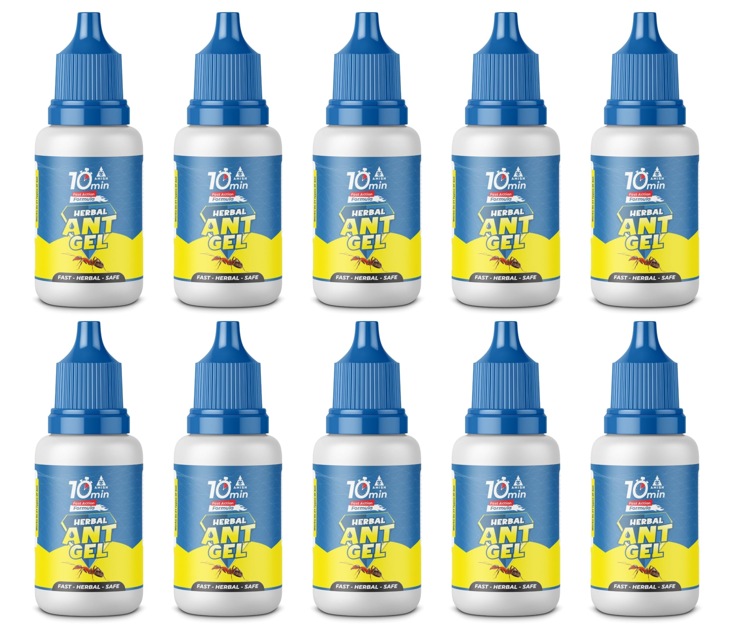 Amish Herbal Ant Gel Pack of 10 | 10 Min Max Bait Formula | Powerful Organic Repellent & Cleaner | Removes Red, Rekha, Laxman, Antox Pests | Natural Dawa Protector for Home & Kitchen